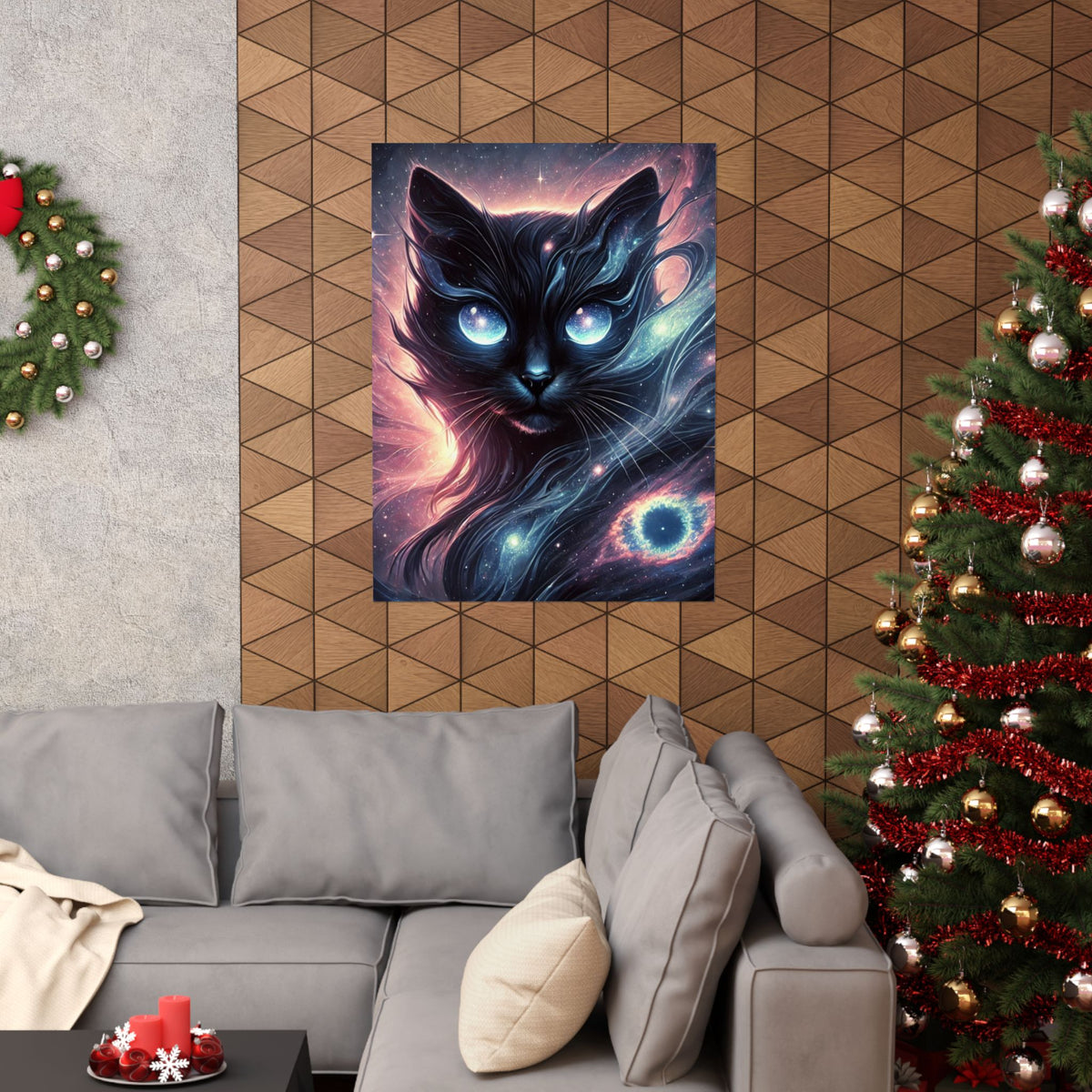 Cosmic Black Cat Galaxy Celestial Wall Art Poster