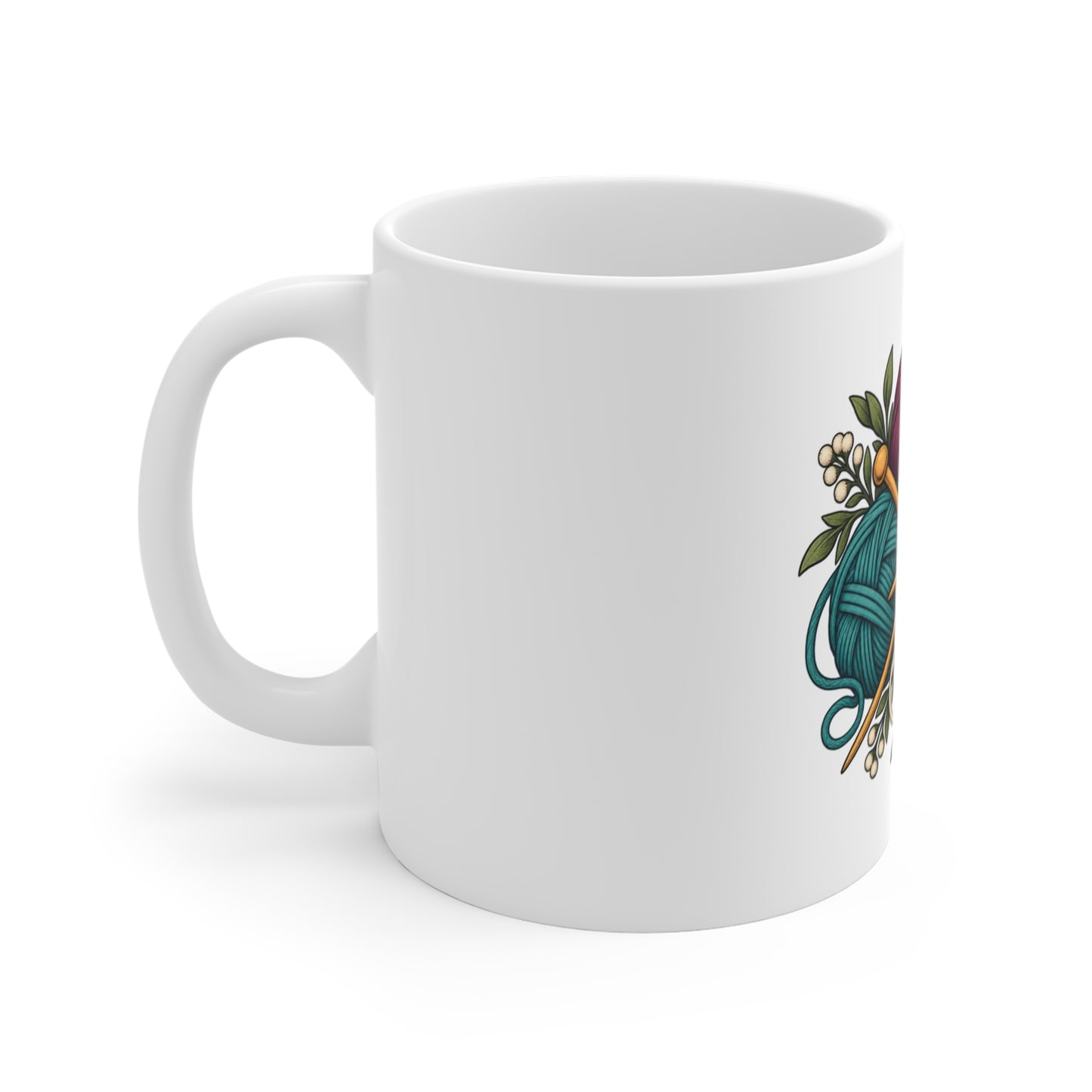 Retro Yarn and Knitting Botanical Art Mug