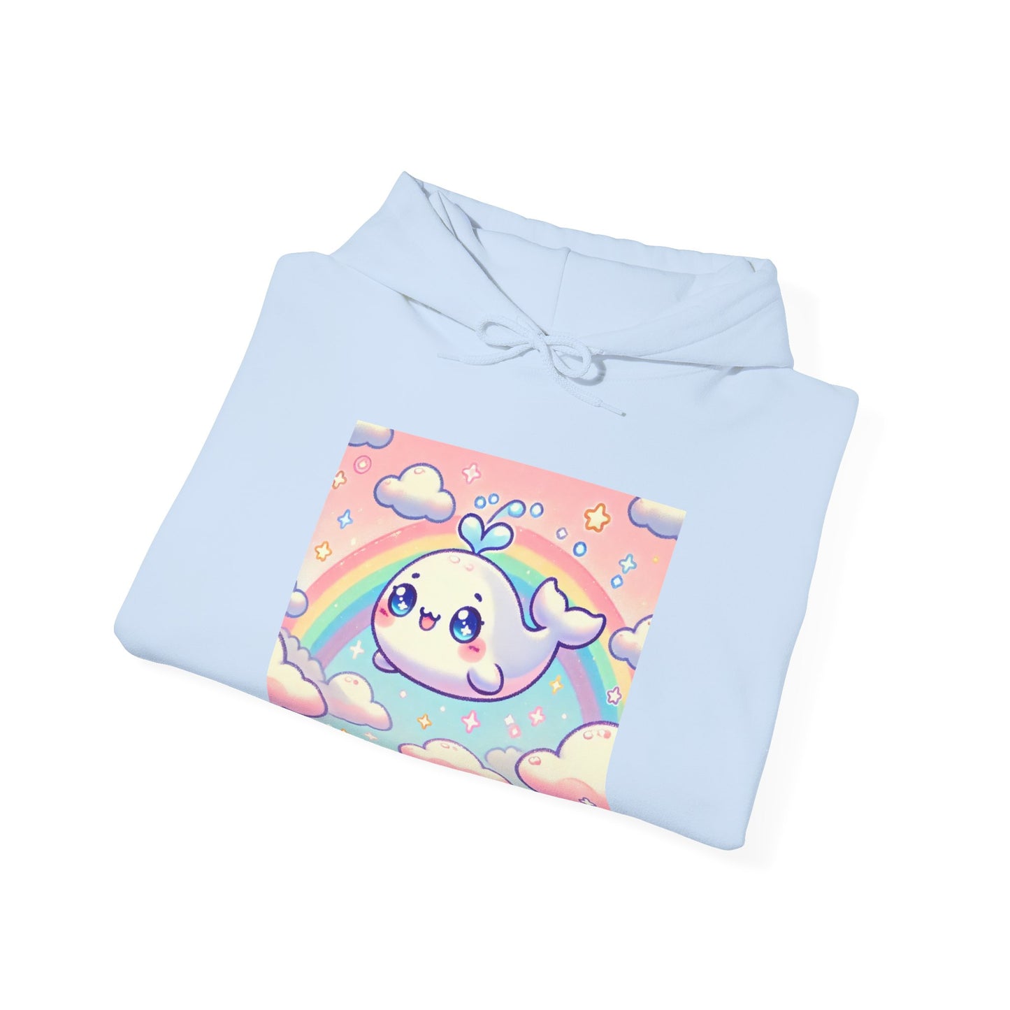 Kawaii Rainbow Whale Pastel Cloud Hoodie