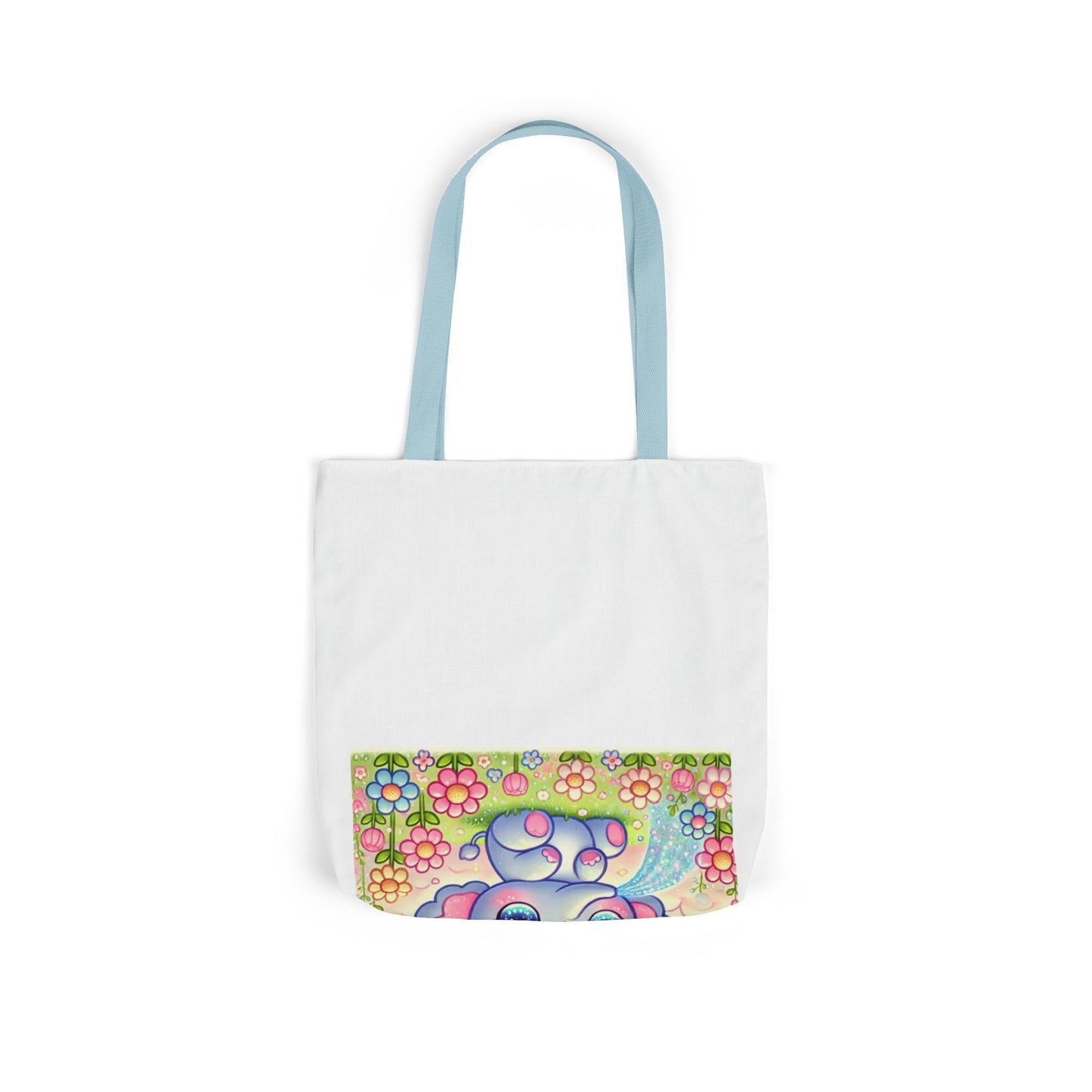 Pastel Rainbow Baby Elephant Floral Canvas Tote Bag