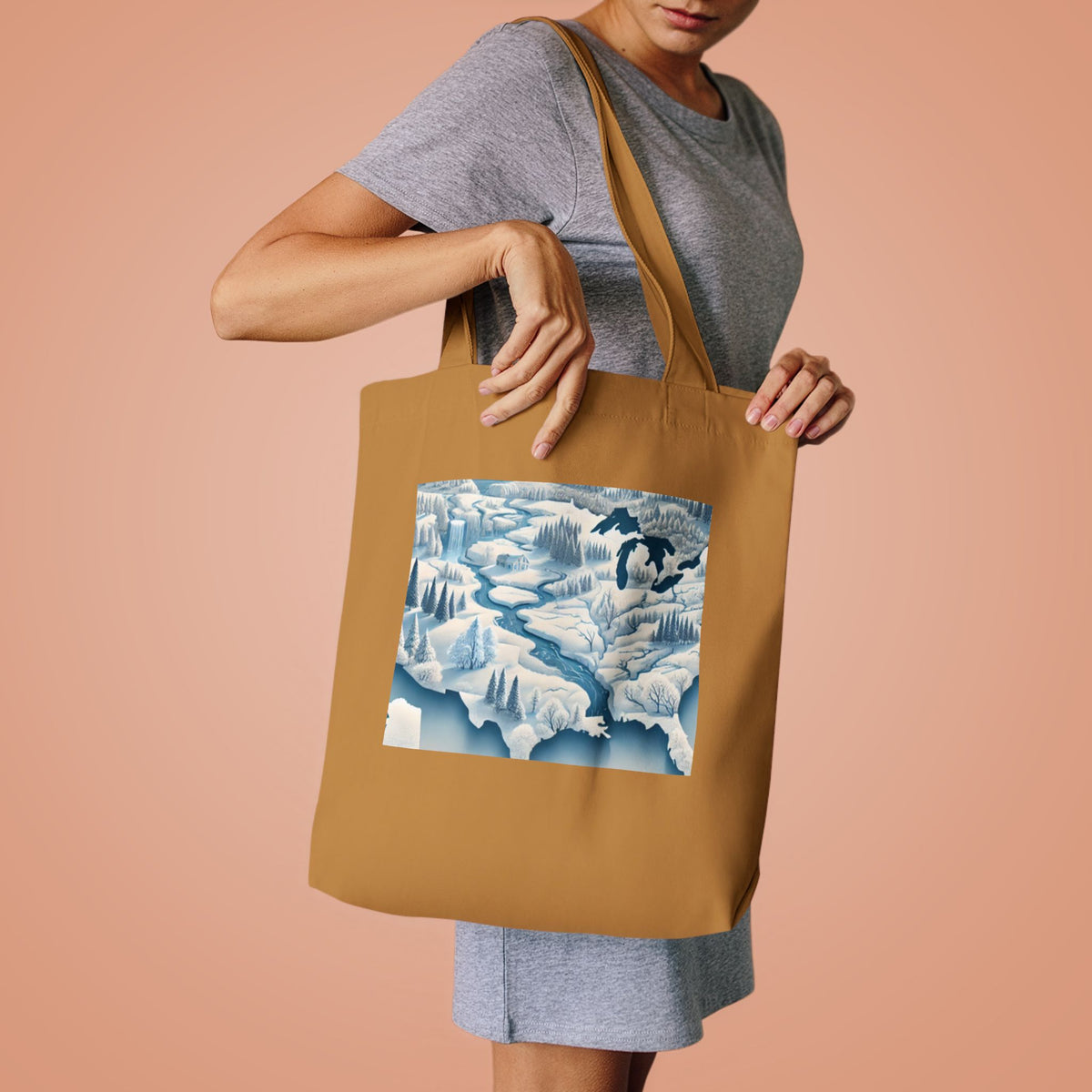 Winter USA Dreamscape Snowy Map Tote Bag Geography Travel Gift