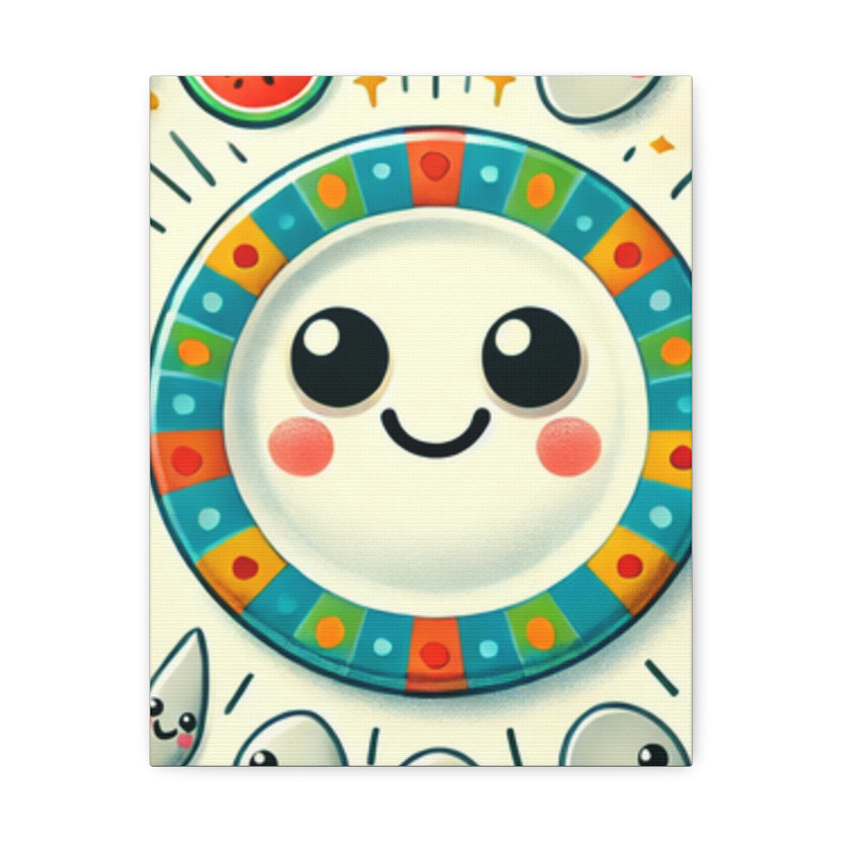 Happy Little Kitchen Club Kawaii Food Canvas Kitchen Wall Art Decor Gift