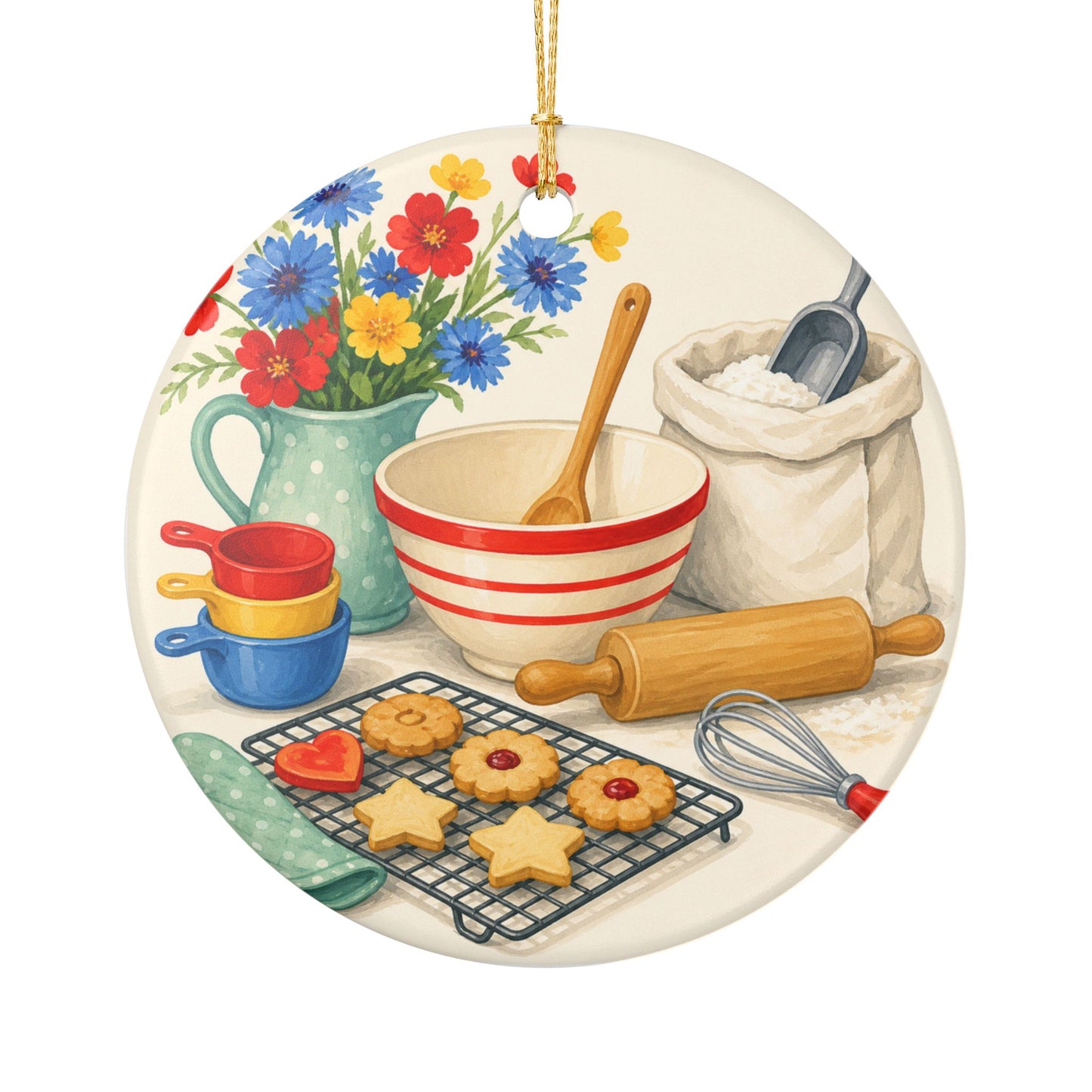 Cheerful Home Baking Hobby Art Ceramic Ornament, Holiday Keepsake and Gift