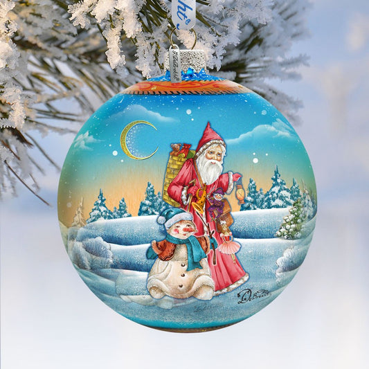 Winter Village Christmas Ball Glass Ornament Limited Edition by G. DeBrekht - Christmas Santa Snowman Decor - 73855