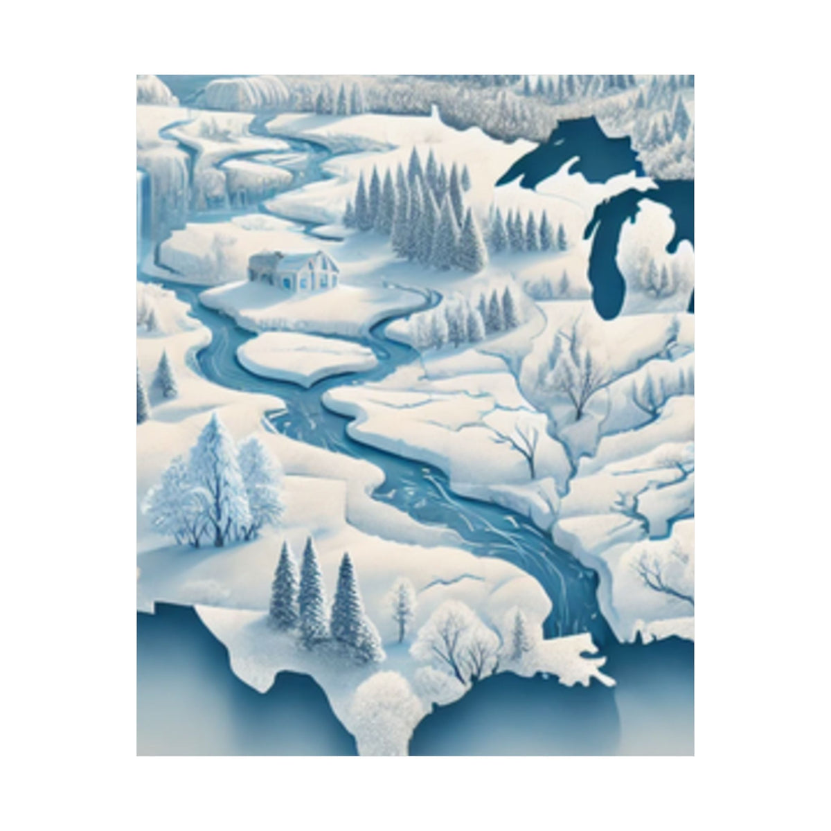 Winter USA Dreamscape Snowy Map Poster Wall Art Decor
