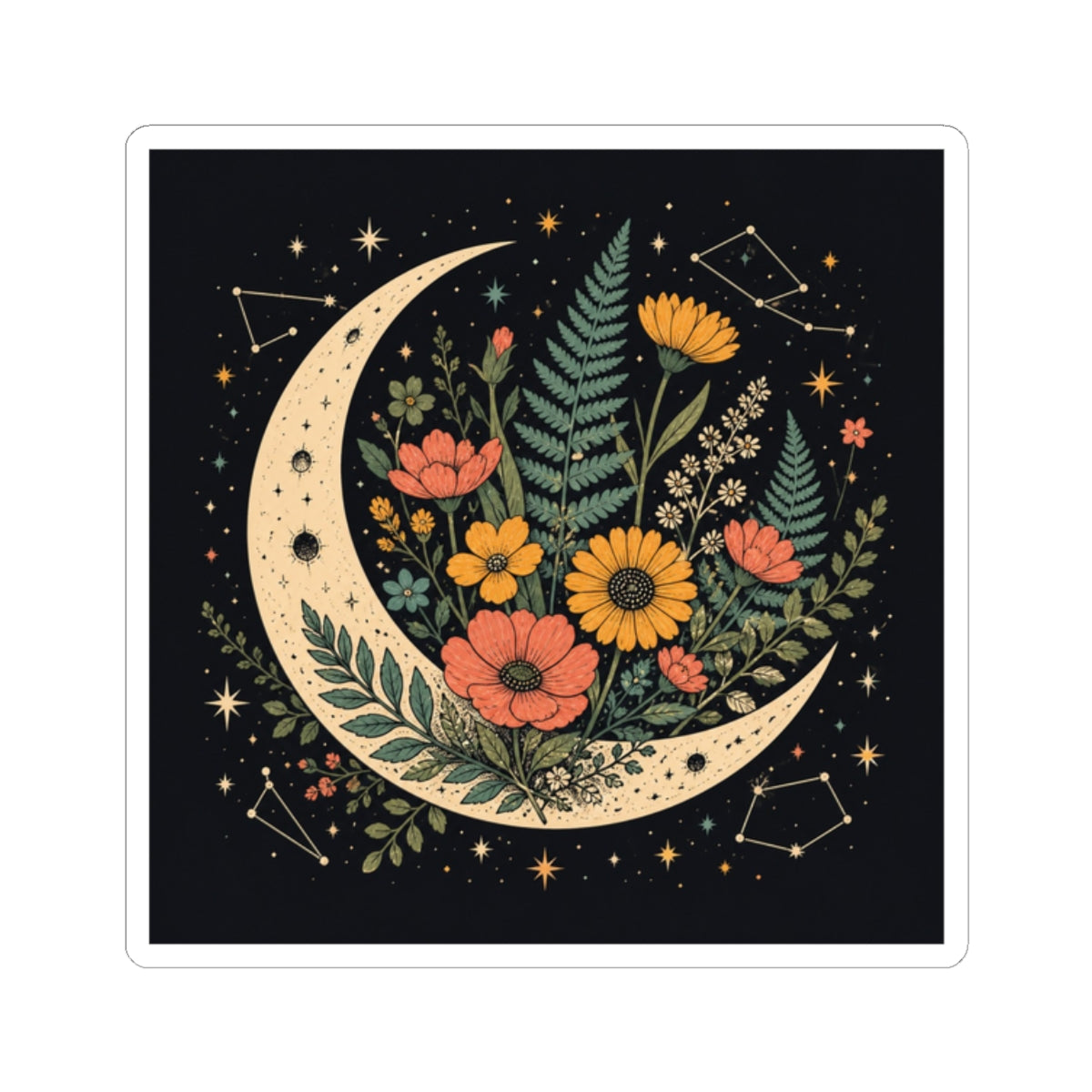 Celestial Wildflower Crescent Moon Botanical Sticker