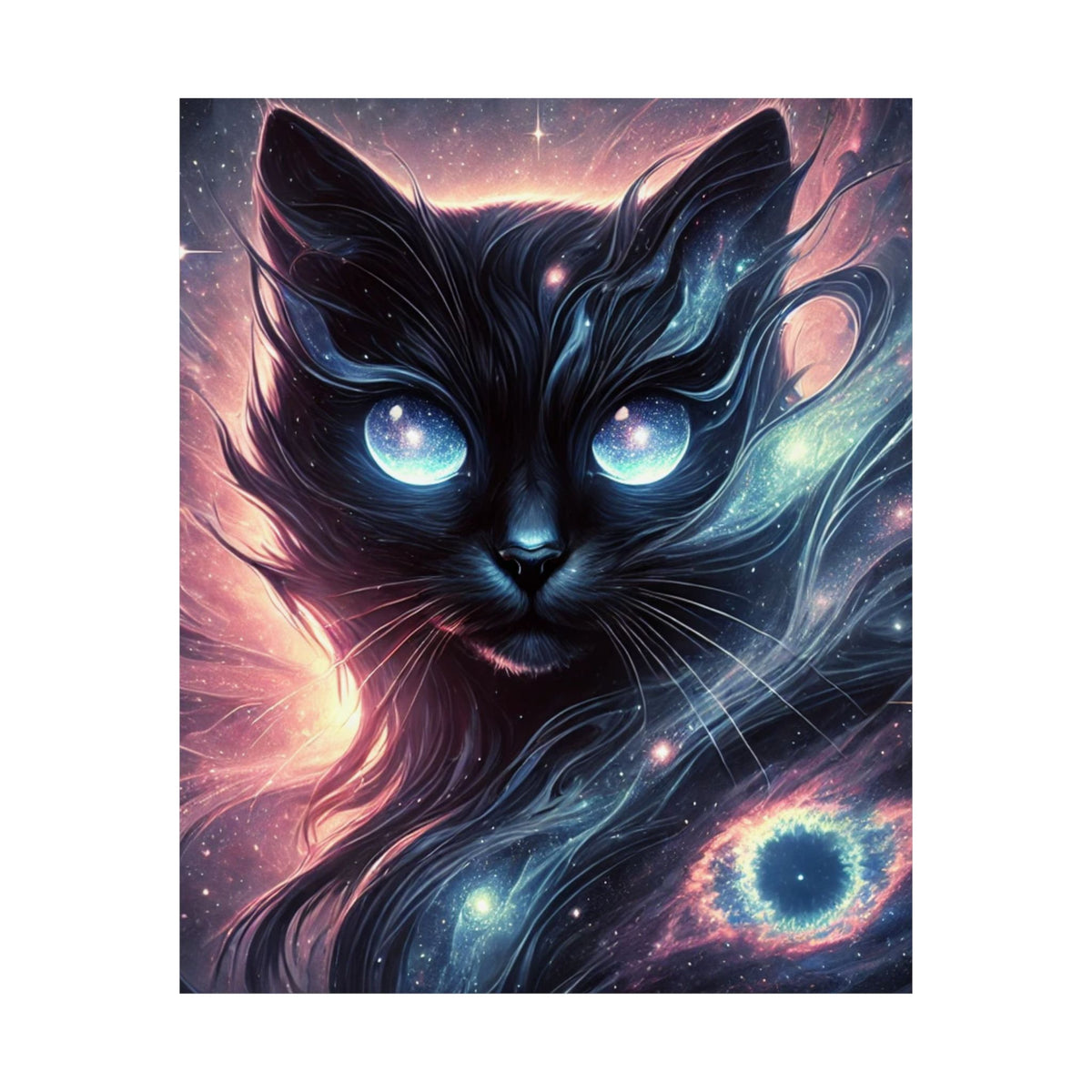 Cosmic Black Cat Galaxy Celestial Wall Art Poster