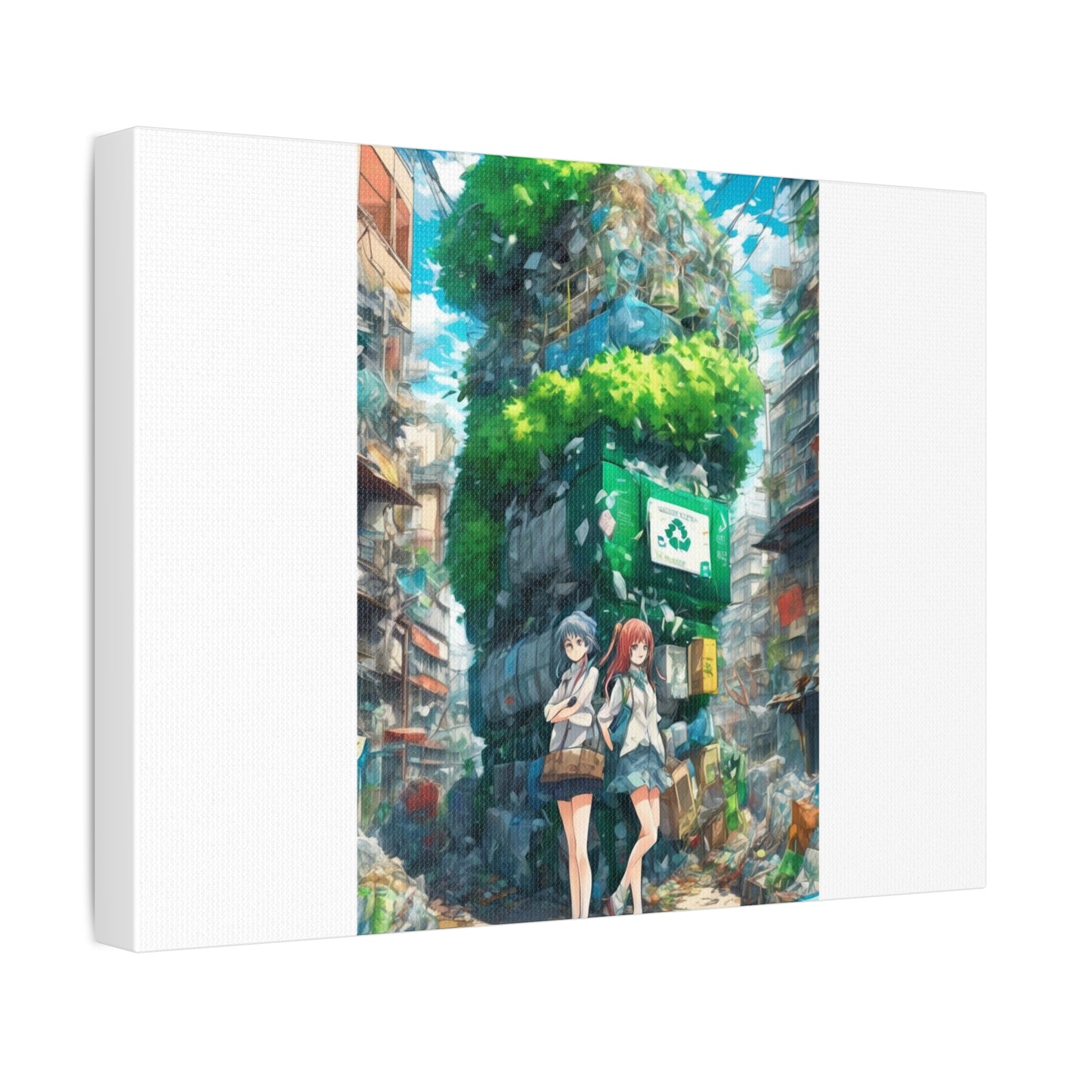 Urban Recycling Anime Friends Eco City Canvas Print