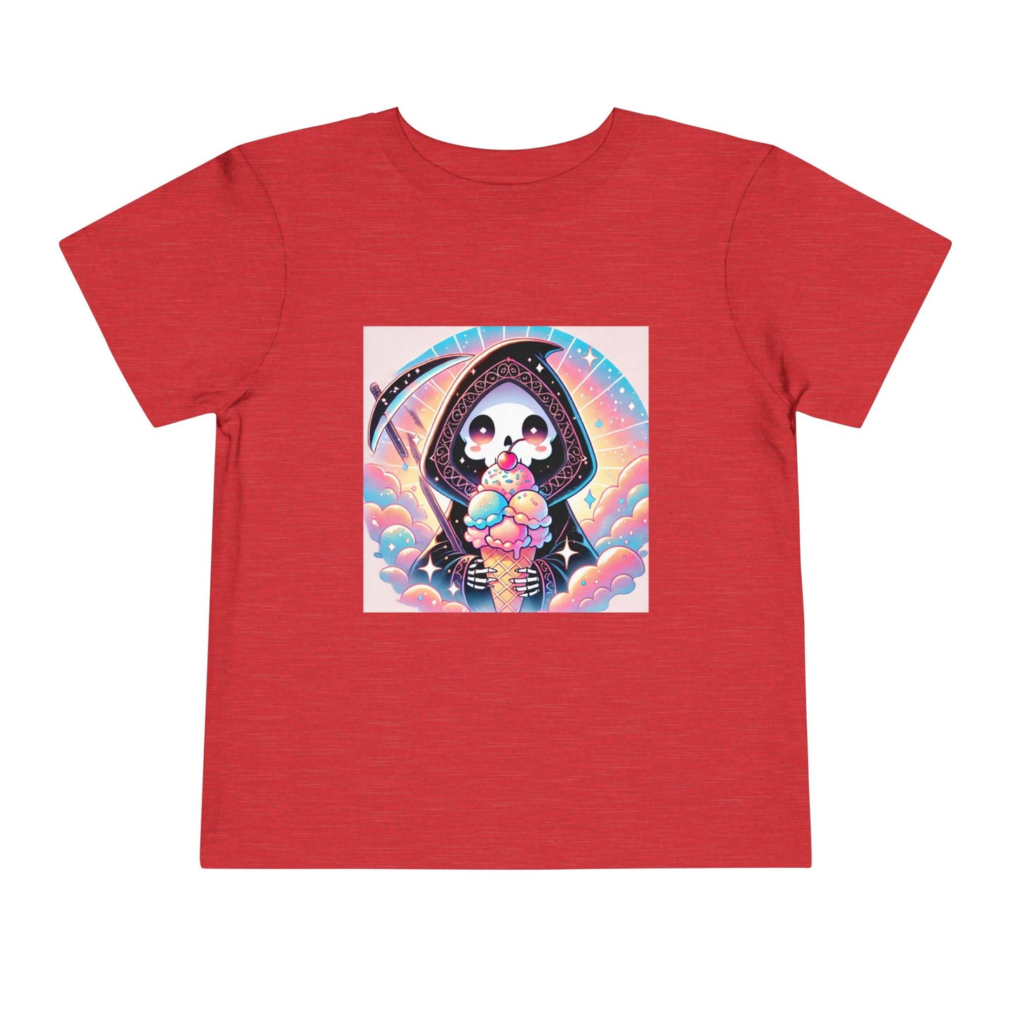 Grim Reaper with Ice Cream Kawaii Anime Toddler Tee - Adorable Short Sleeve Shirt for Kids - Fun & Stylish Gift Idea!