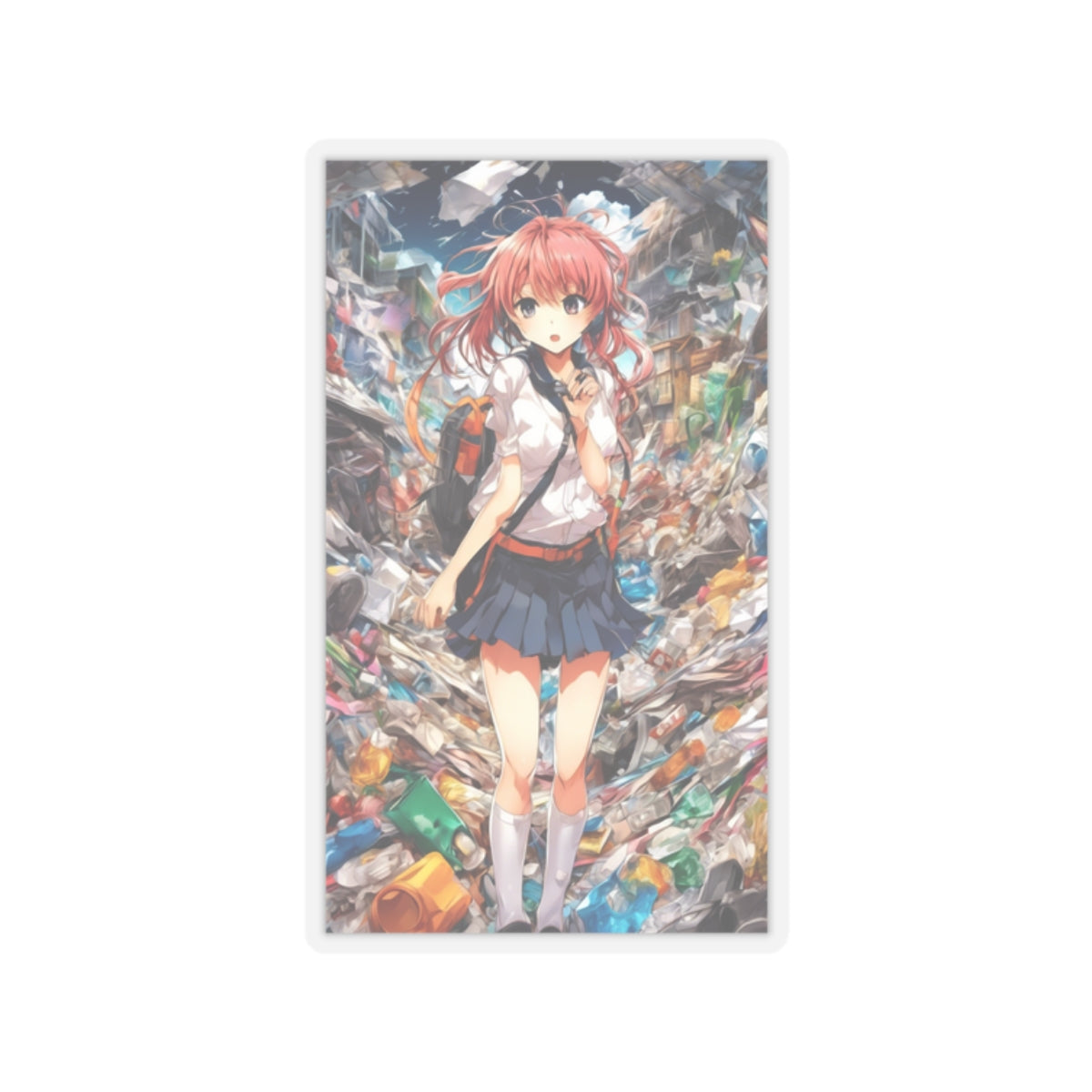 Recycling Day Anime Schoolgirl Eco Street Art Sticker
