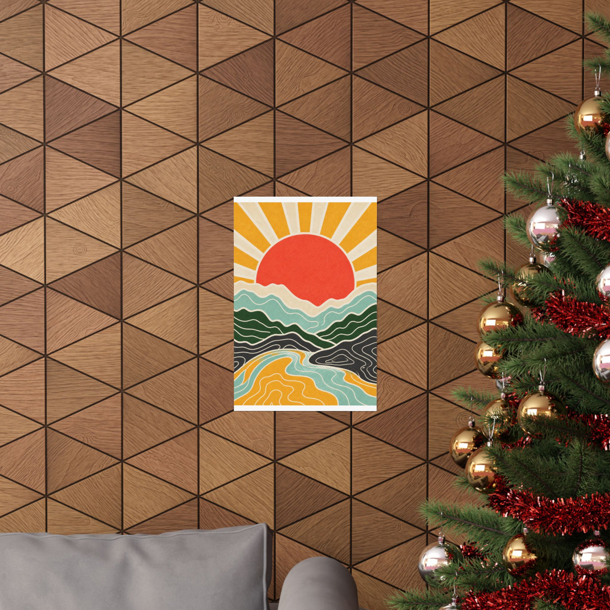 Topographic Sunrise Mid Century Mountain Art Poster