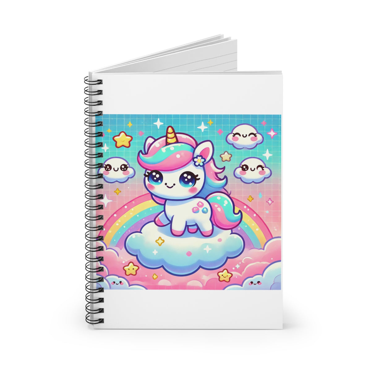 Pastel Rainbow Unicorn Cloud Kawaii Spiral Notebook