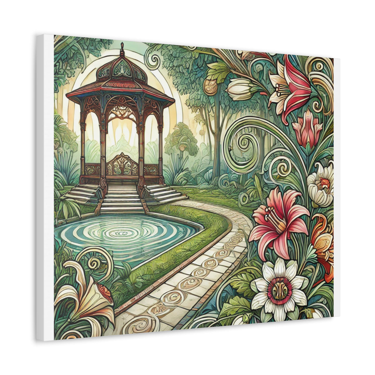 Botanical Gazebo Garden Art Nouveau Canvas Wall Art