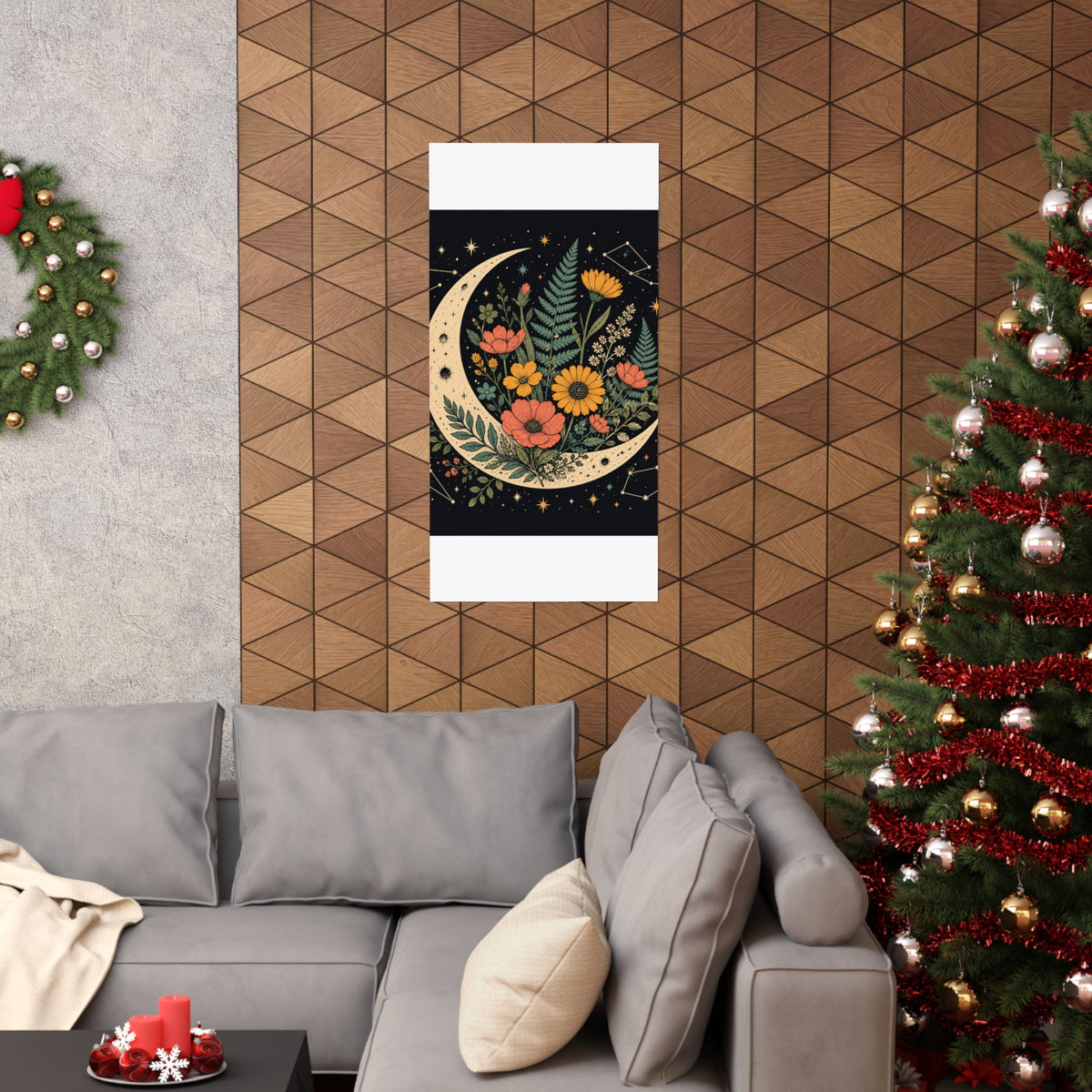 Celestial Wildflower Crescent Moon Botanical Art Poster
