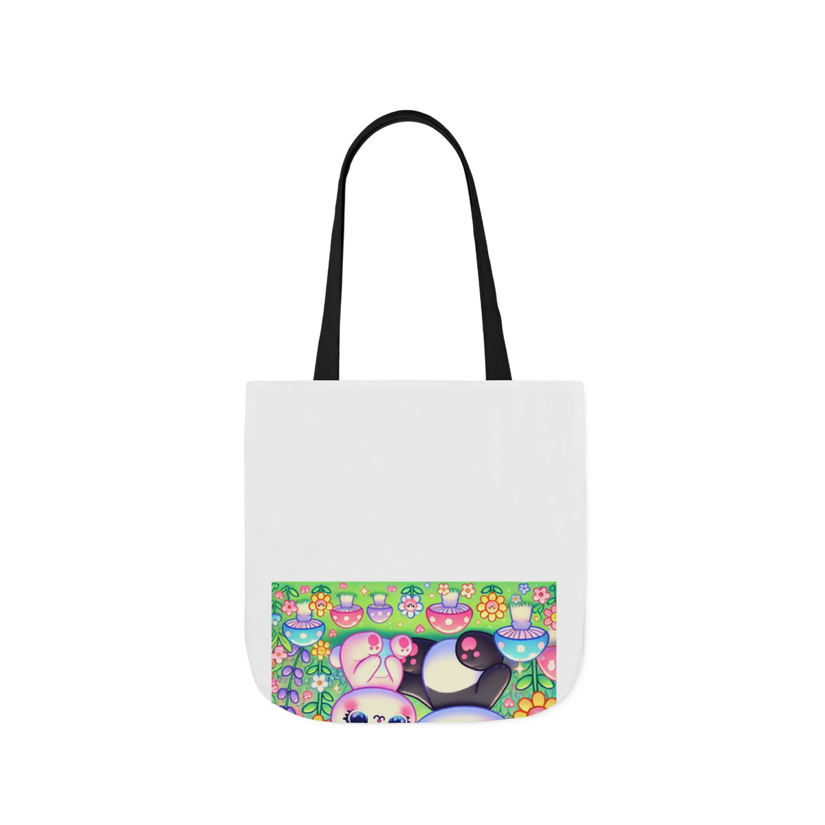 Pastel Panda and Bunny Rainbow Garden Canvas Tote Bag