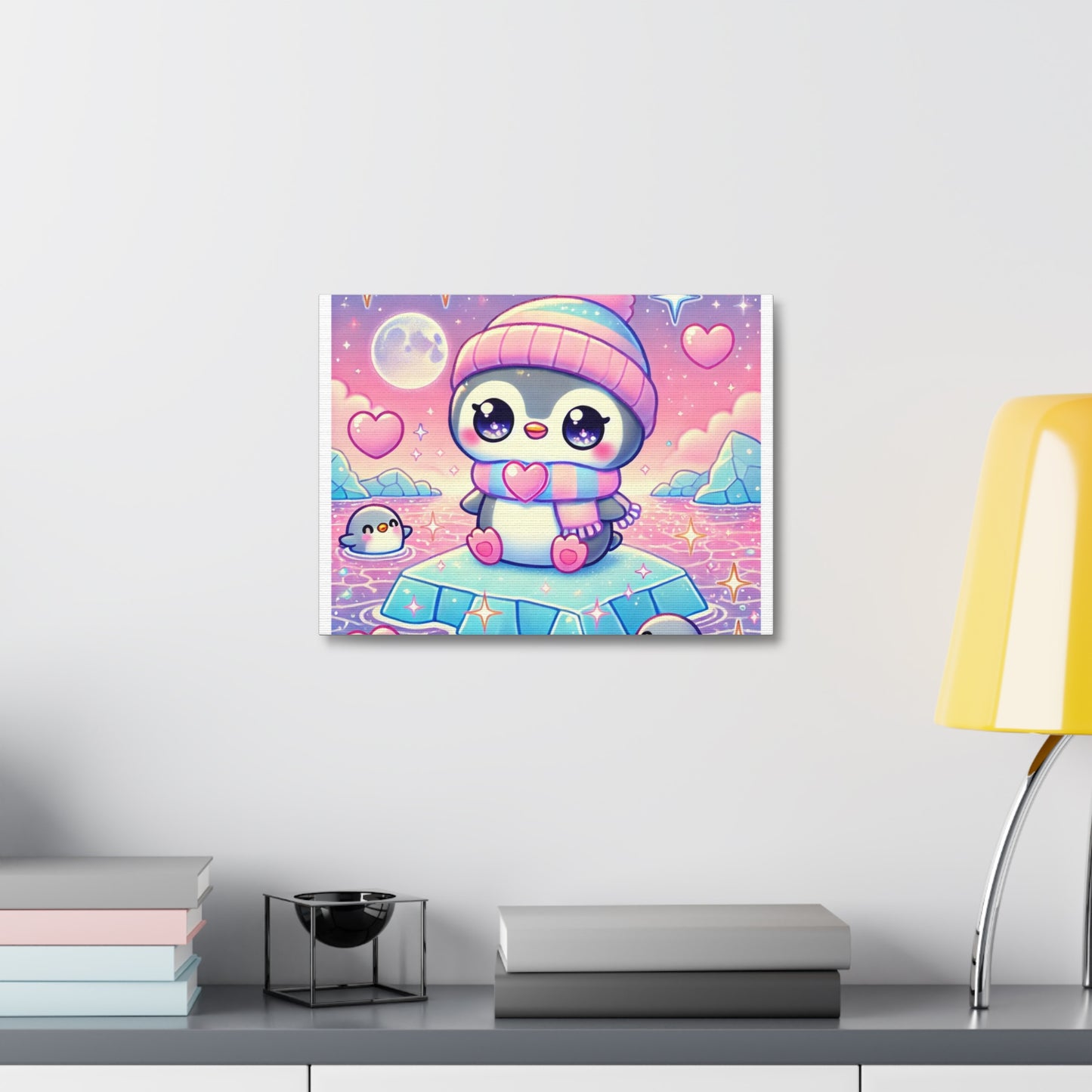 Cute Winter Penguin Ice Floe Kawaii Art Canvas