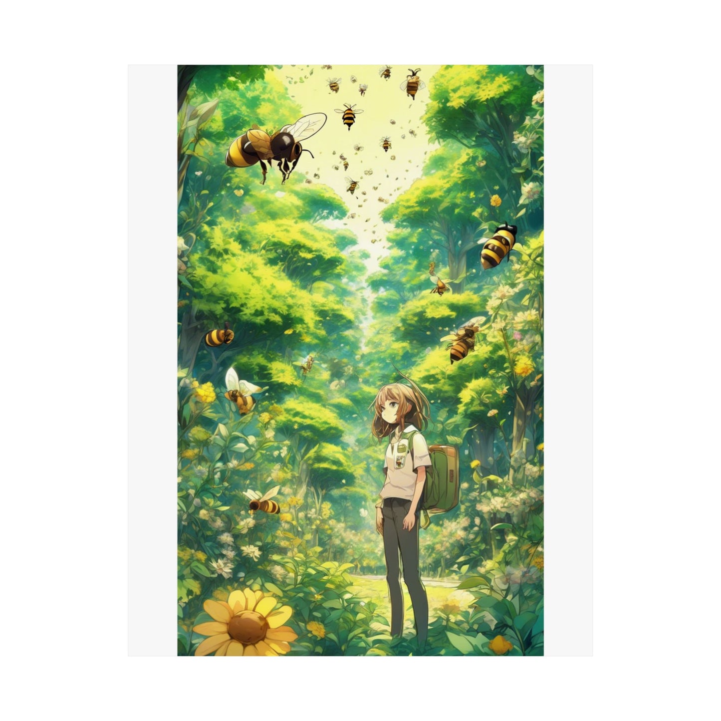 Bee Garden Explorer Anime Nature Art Poster