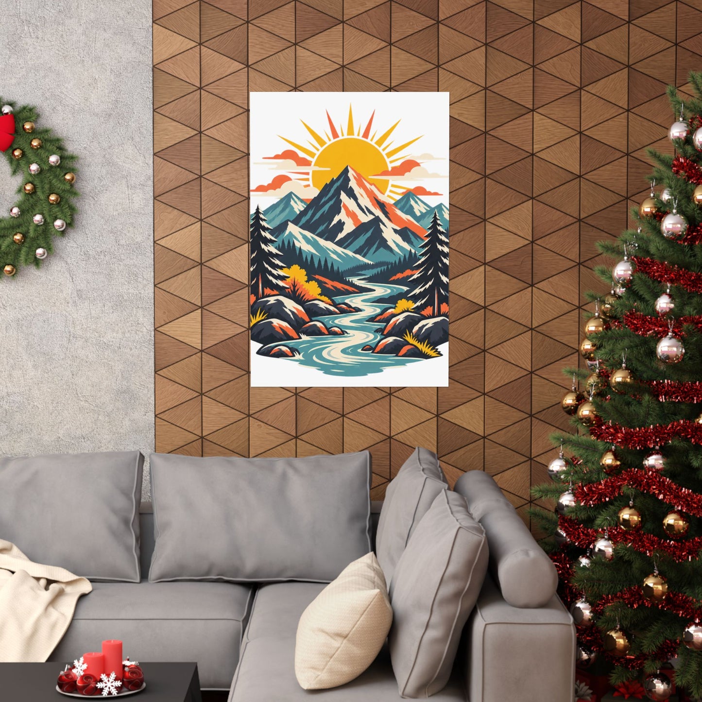 Alpine Sunrise River Mountain Adventure Art Poster
