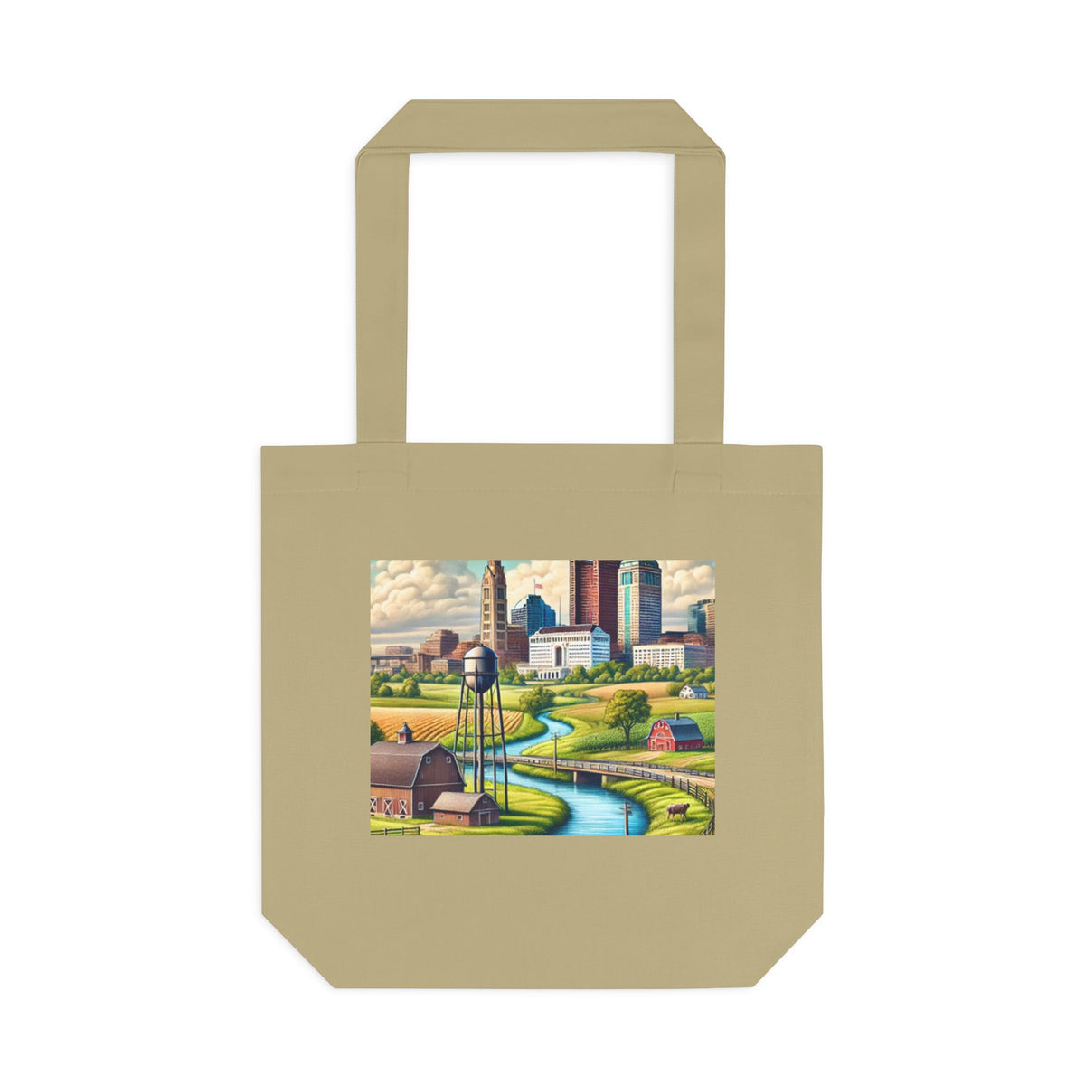 Rural River City Skyline Hometown Landscape Tote Bag