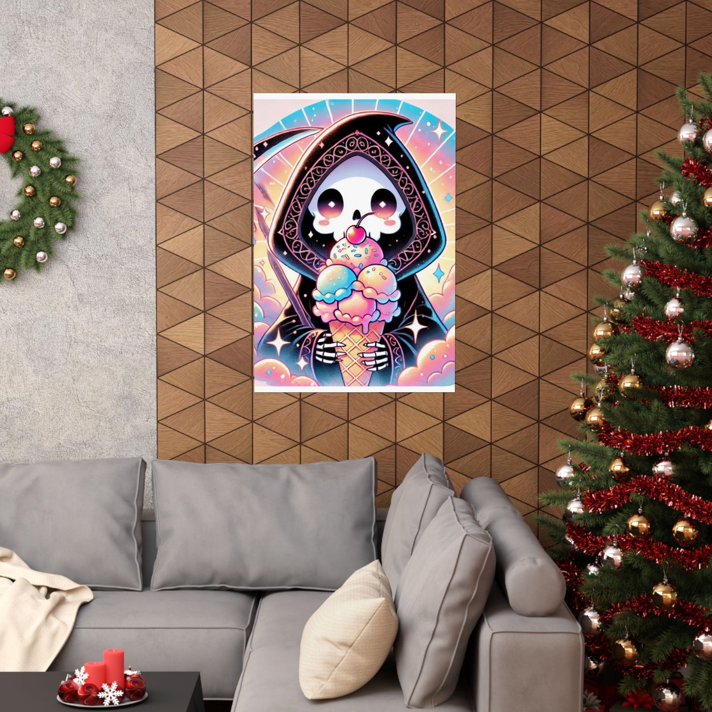 Cute Grim Reaper Ice Cream Pastel Novelty Poster