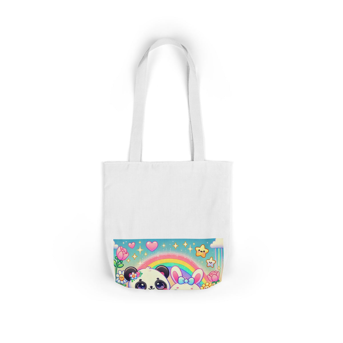 Pastel Panda and Bunny Rainbow Garden Canvas Tote Bag