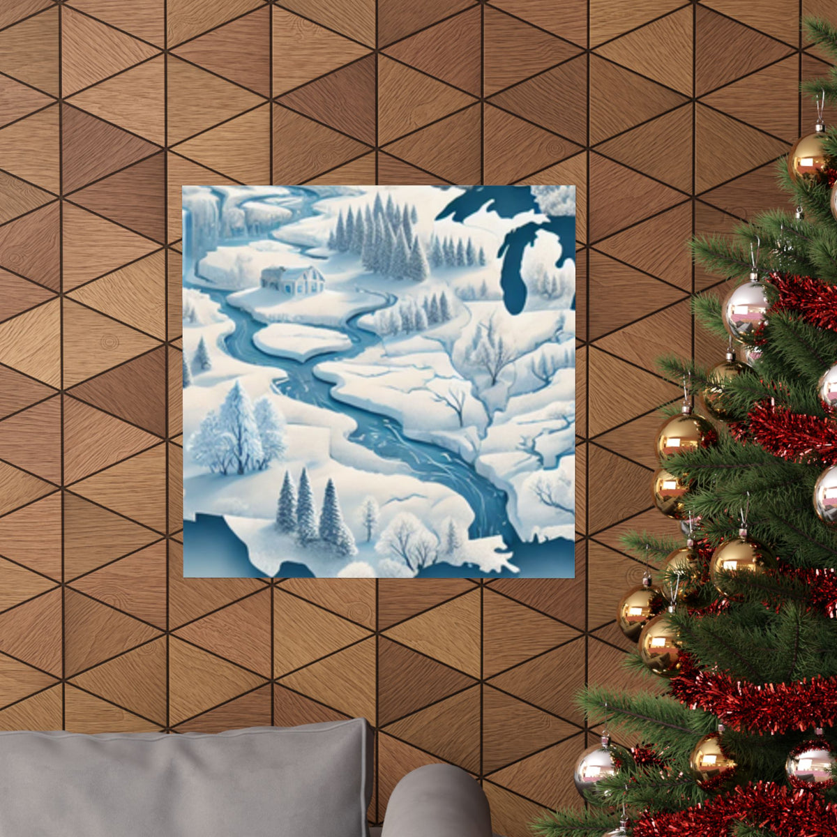Winter USA Dreamscape Snowy Map Poster Wall Art Decor