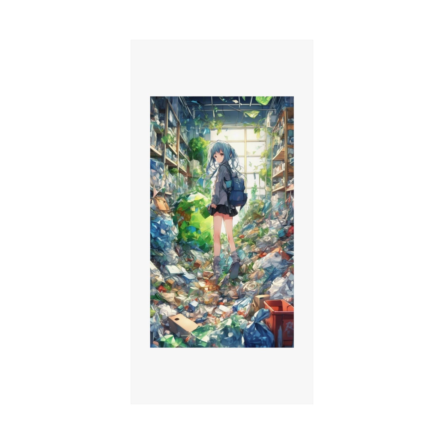 Green Recycling Alley Anime Girl Urban Green Poster