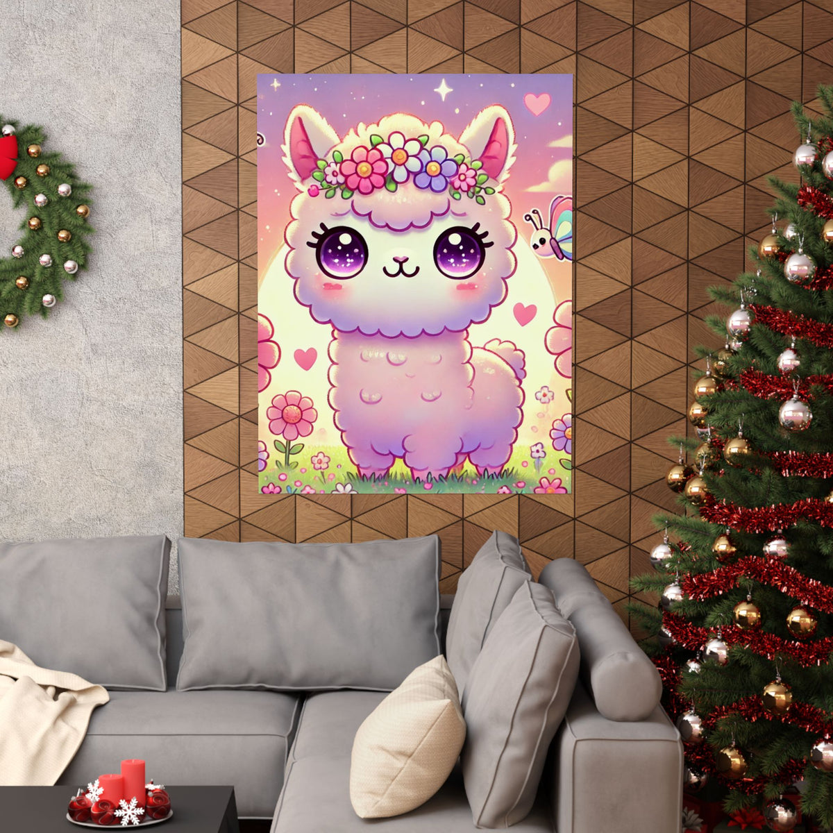 Pastel Floral Alpaca Garden Kawaii Wall Art Poster