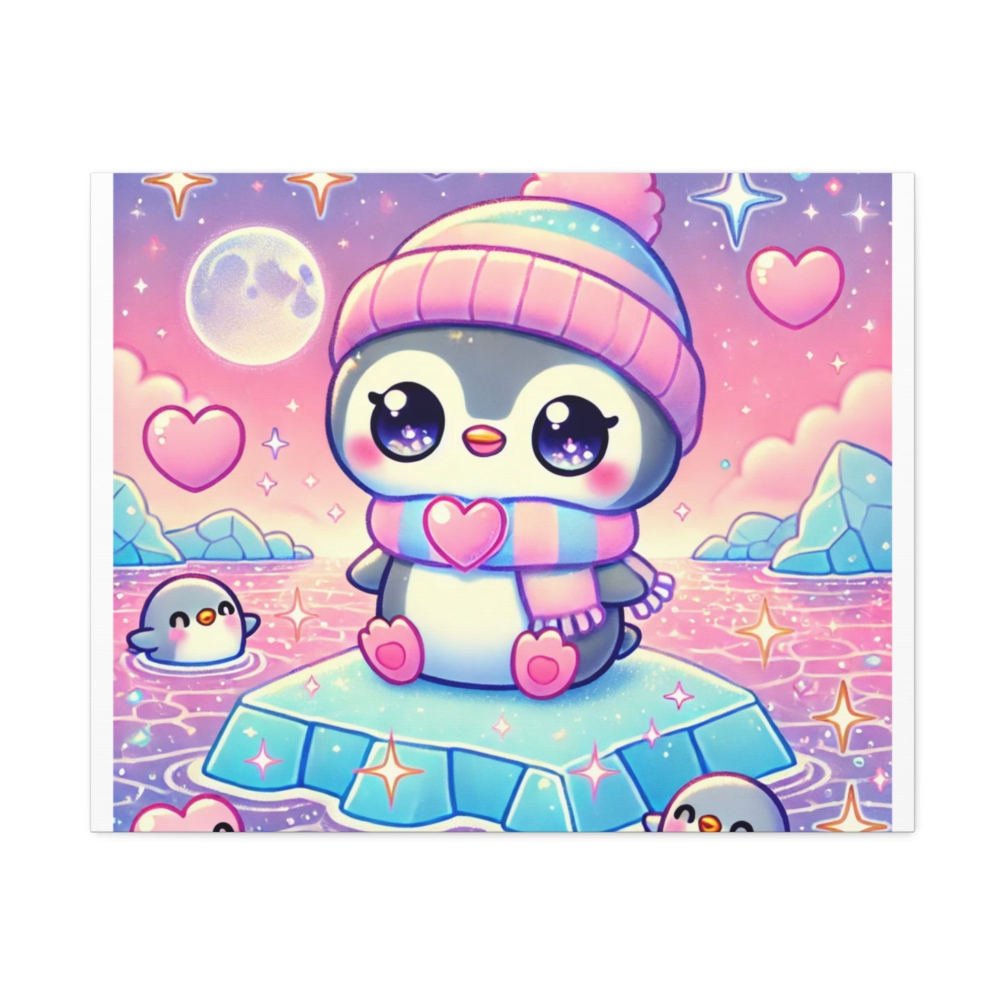Cute Winter Penguin Ice Floe Kawaii Art Canvas