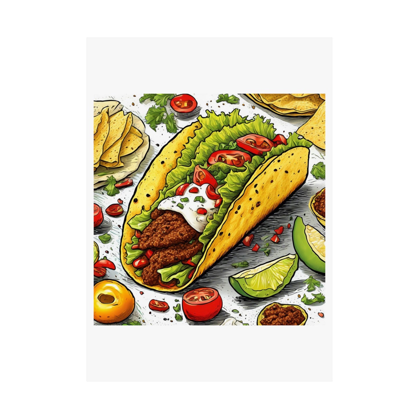 Bold Taco Illustration Foodie Gift Art Poster
