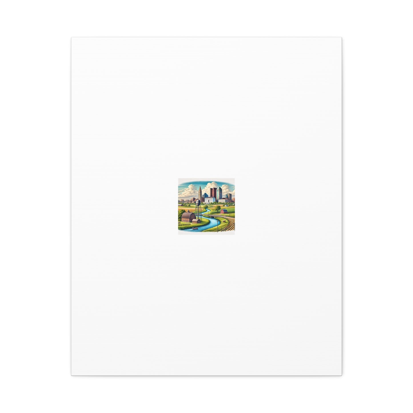 Rural River City Skyline Hometown Landscape Canvas Wall Art