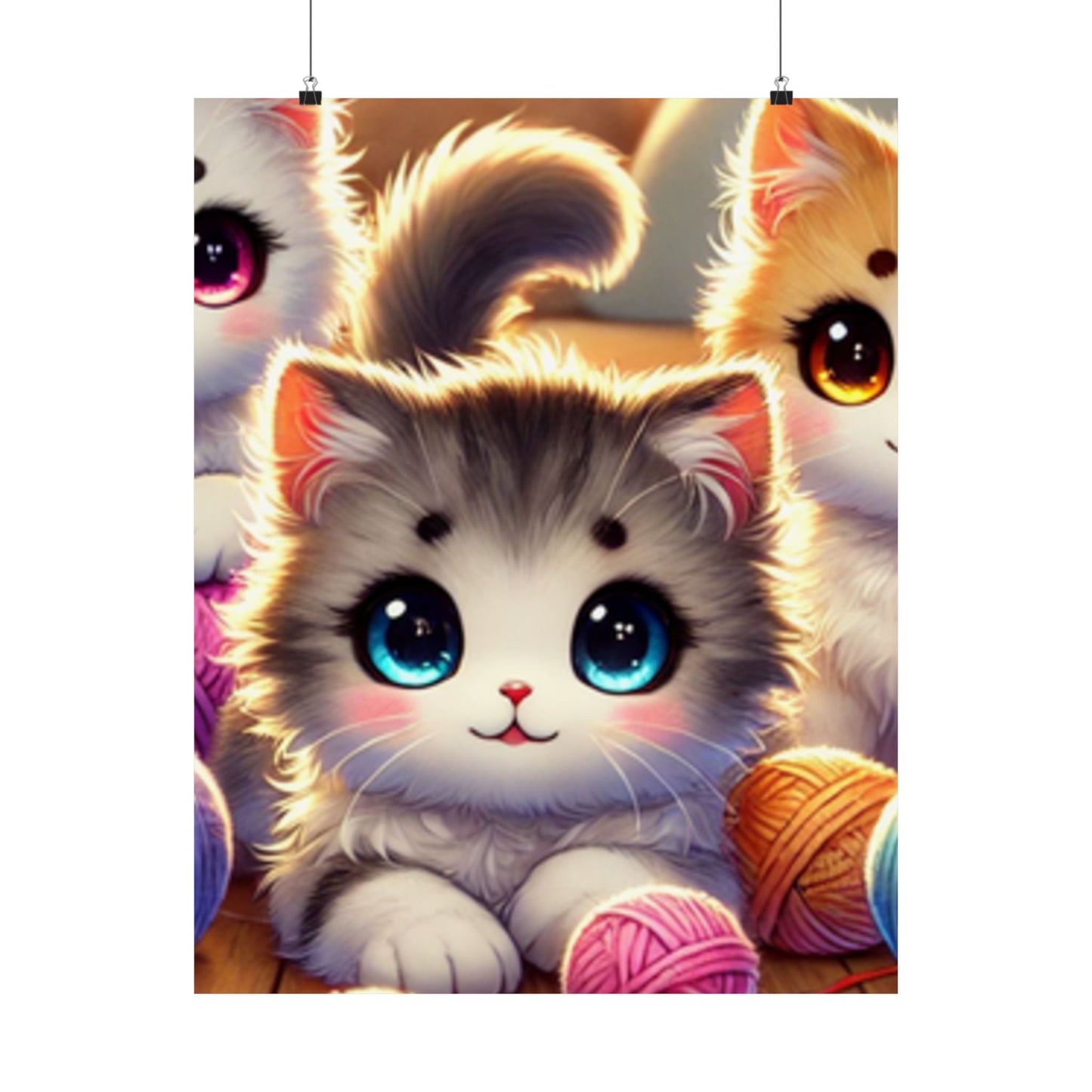 Cozy Yarn Kittens Cute Cat Poster Knitting Room Wall Art Decor