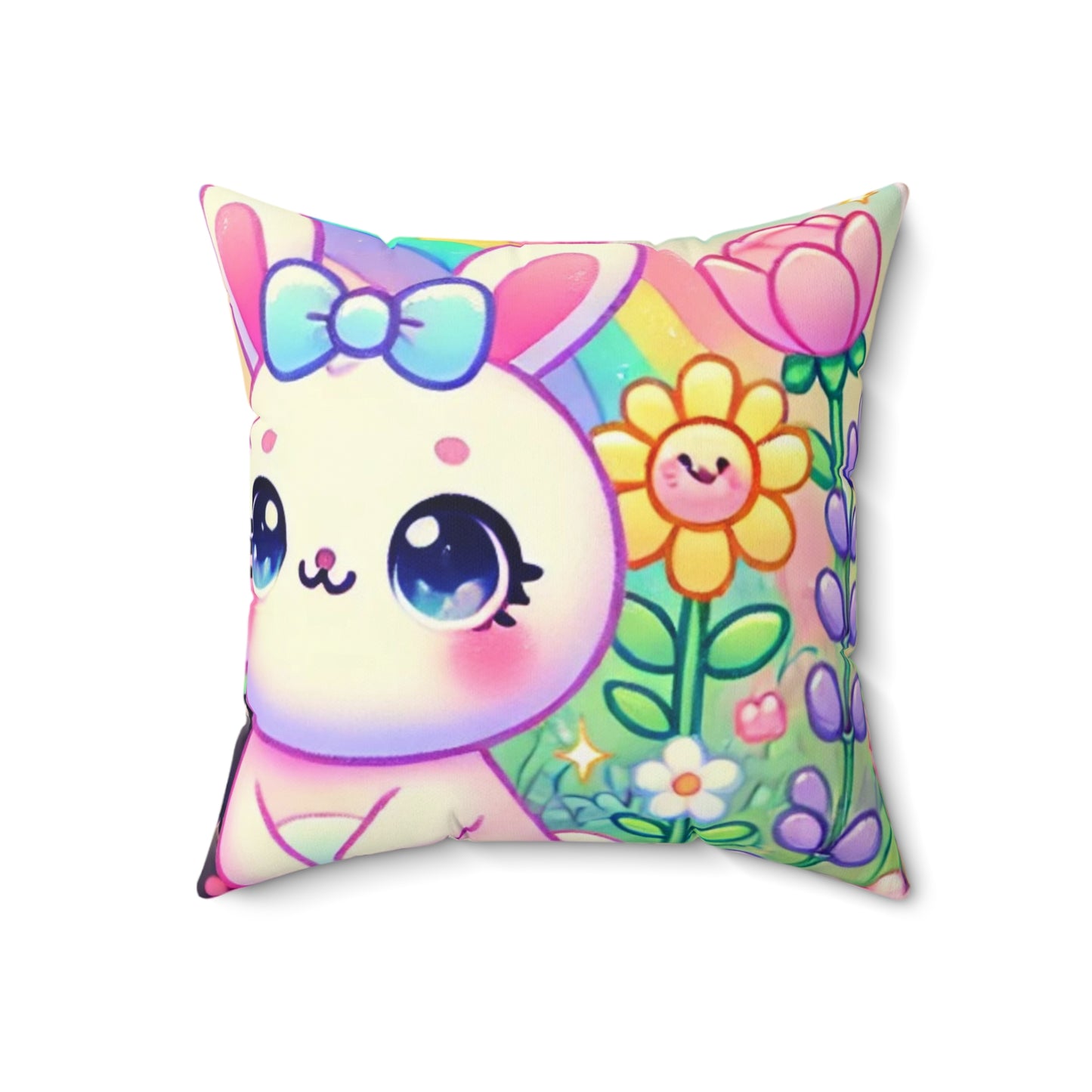 Pastel Panda and Bunny Rainbow Garden Decorative Pillow