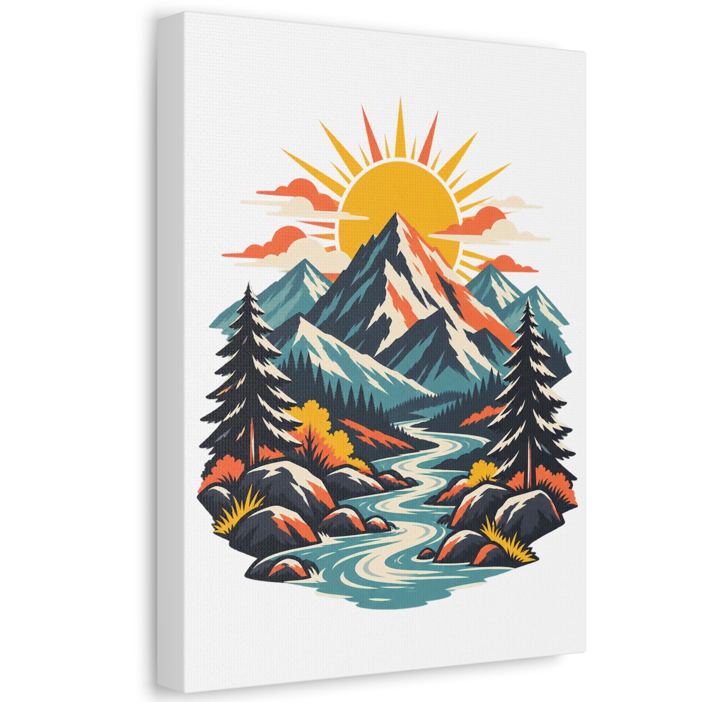 Alpine Sunrise River Mountain Adventure Canvas Wall Art