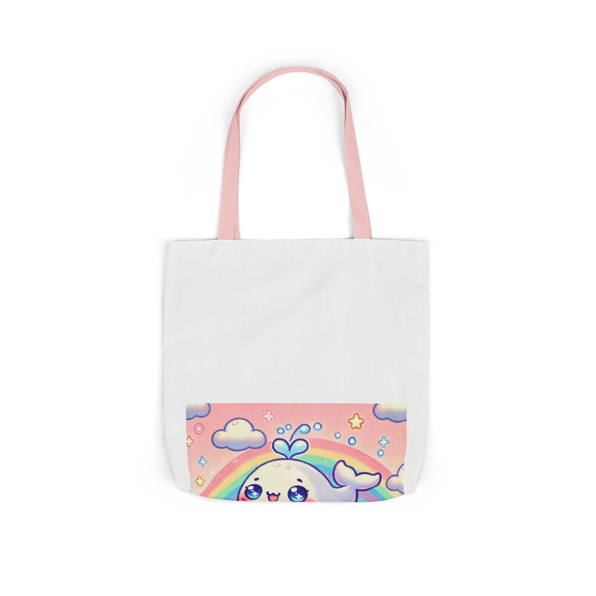 Kawaii Rainbow Whale Pastel Cloud Canvas Tote Bag