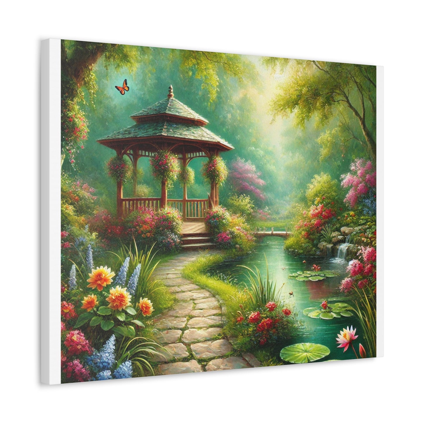 Spring Garden Gazebo Floral Landscape Canvas