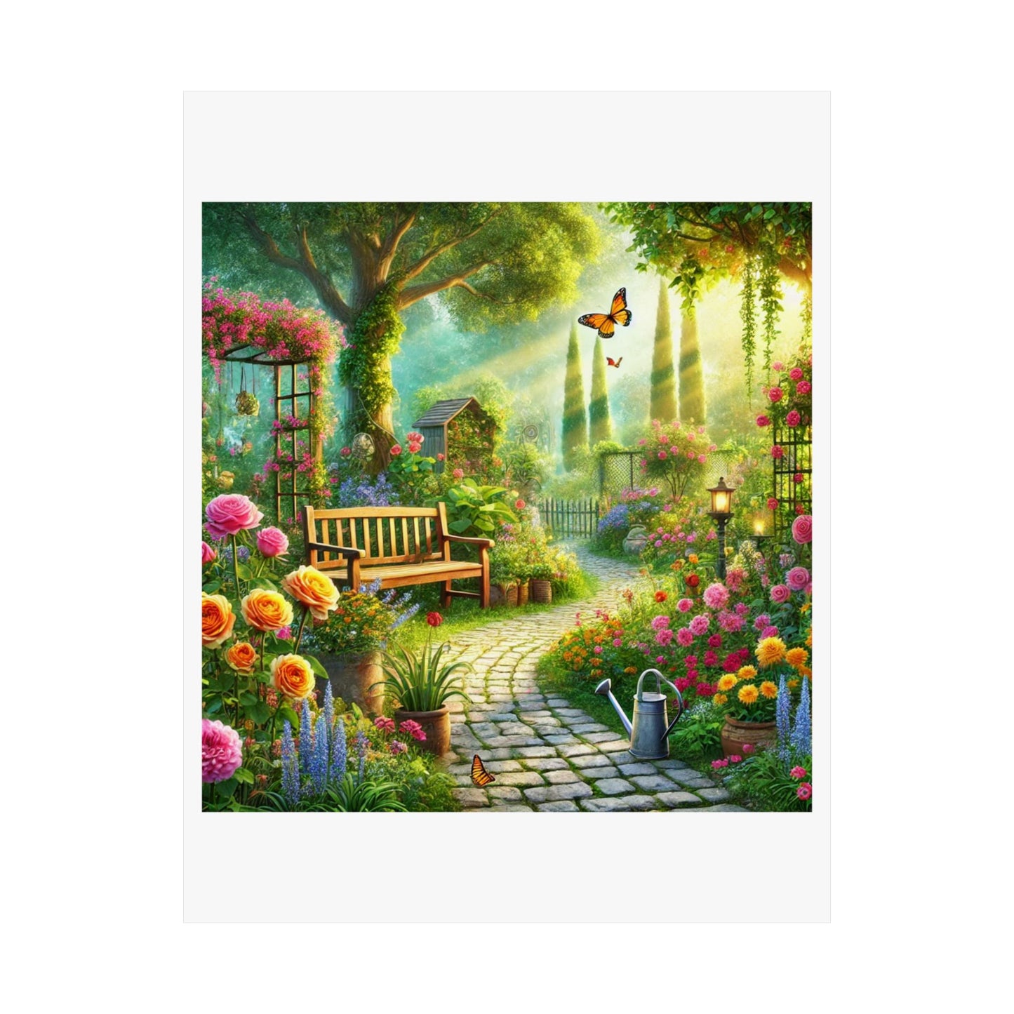 Sunlit Spring Flower Garden Bench Poster