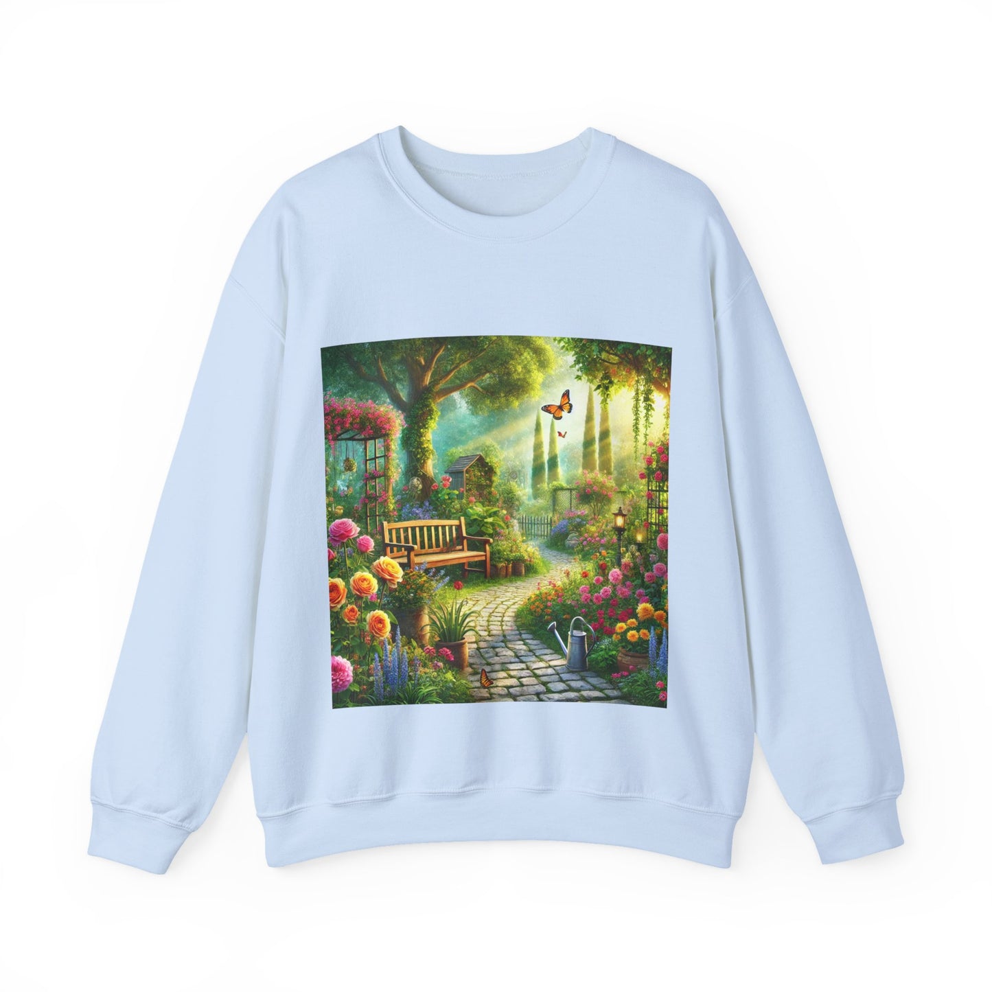 Sunlit Spring Flower Garden Bench Sweatshirt