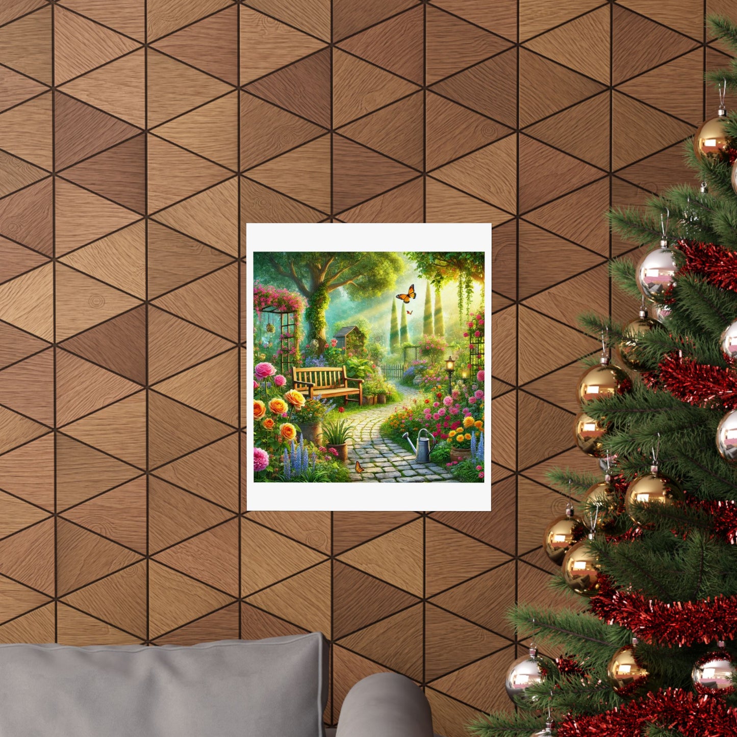 Sunlit Spring Flower Garden Bench Poster