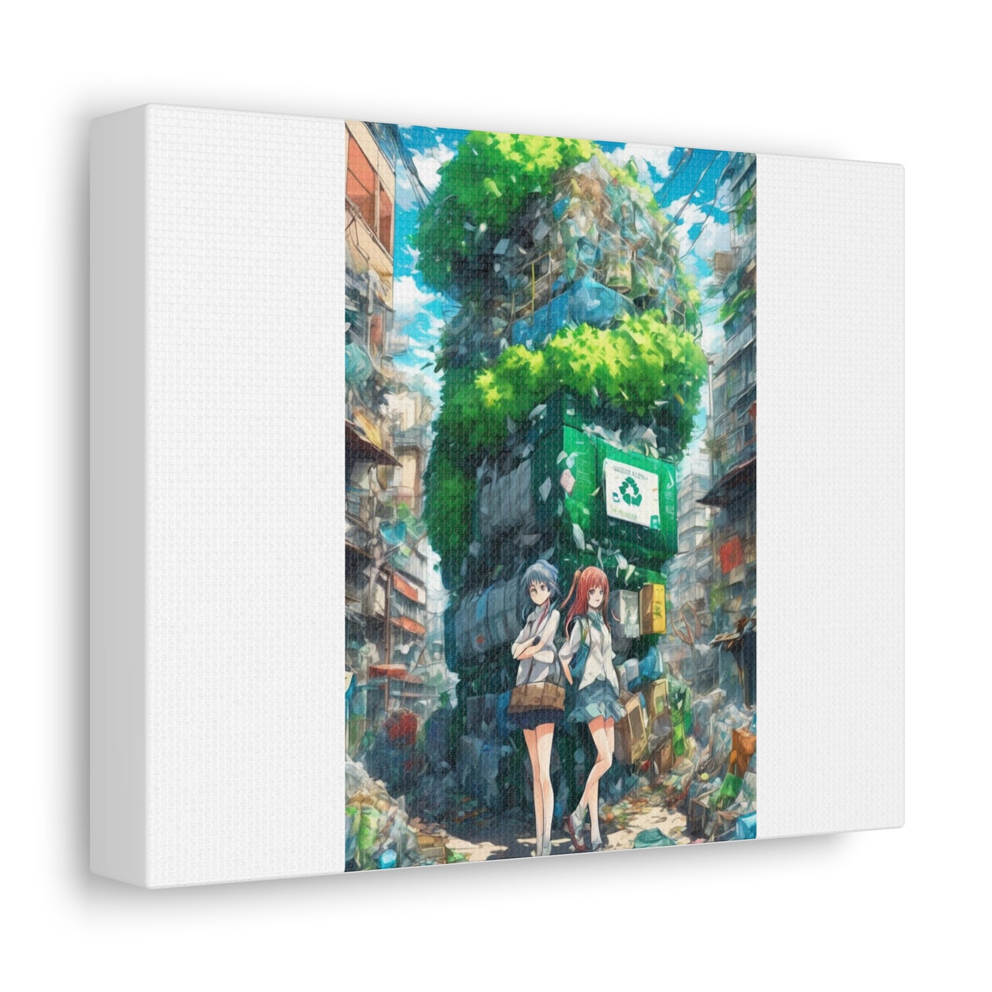 Urban Recycling Anime Friends Eco City Canvas Print