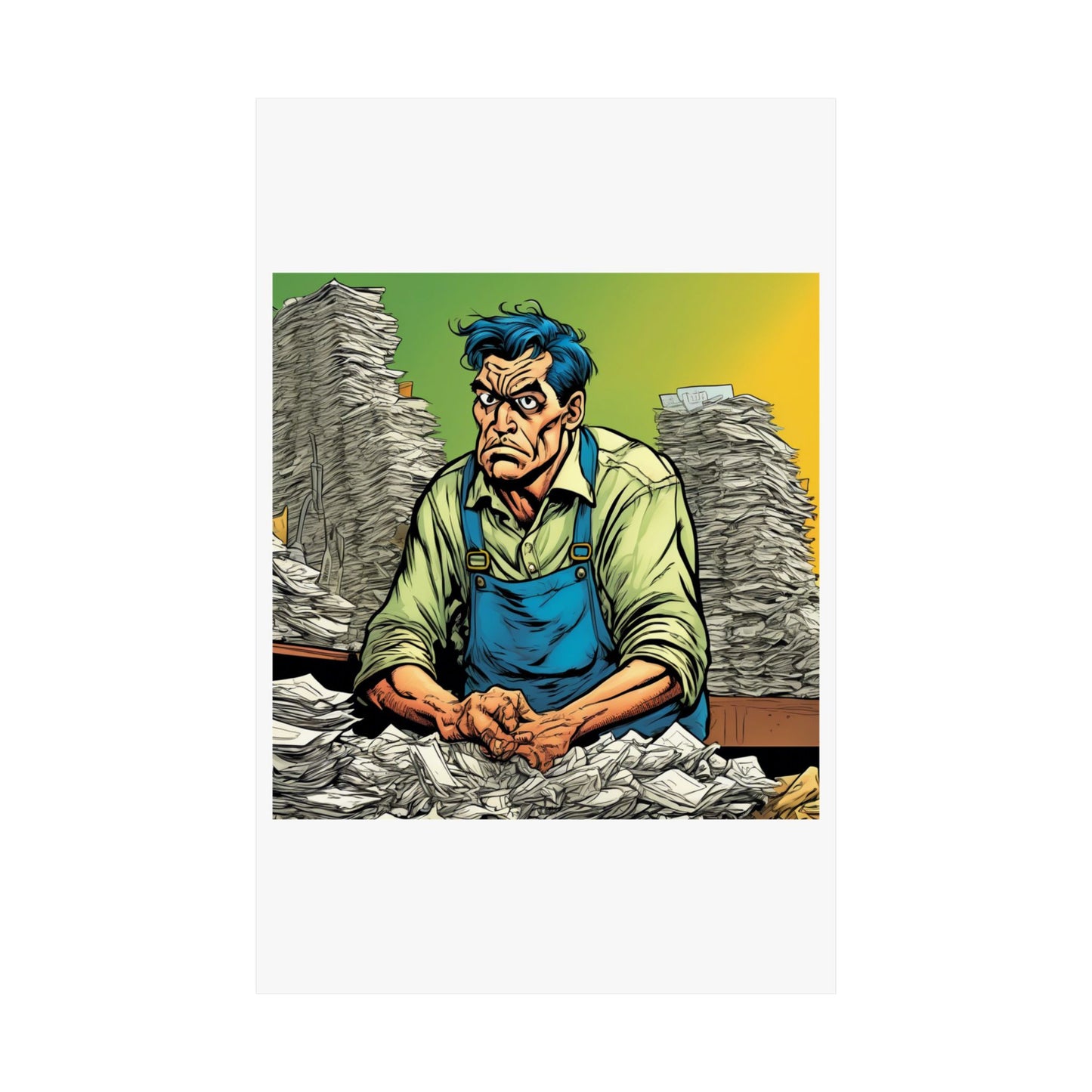 Paperwork Chaos Desk Worker Funny Office Art Poster
