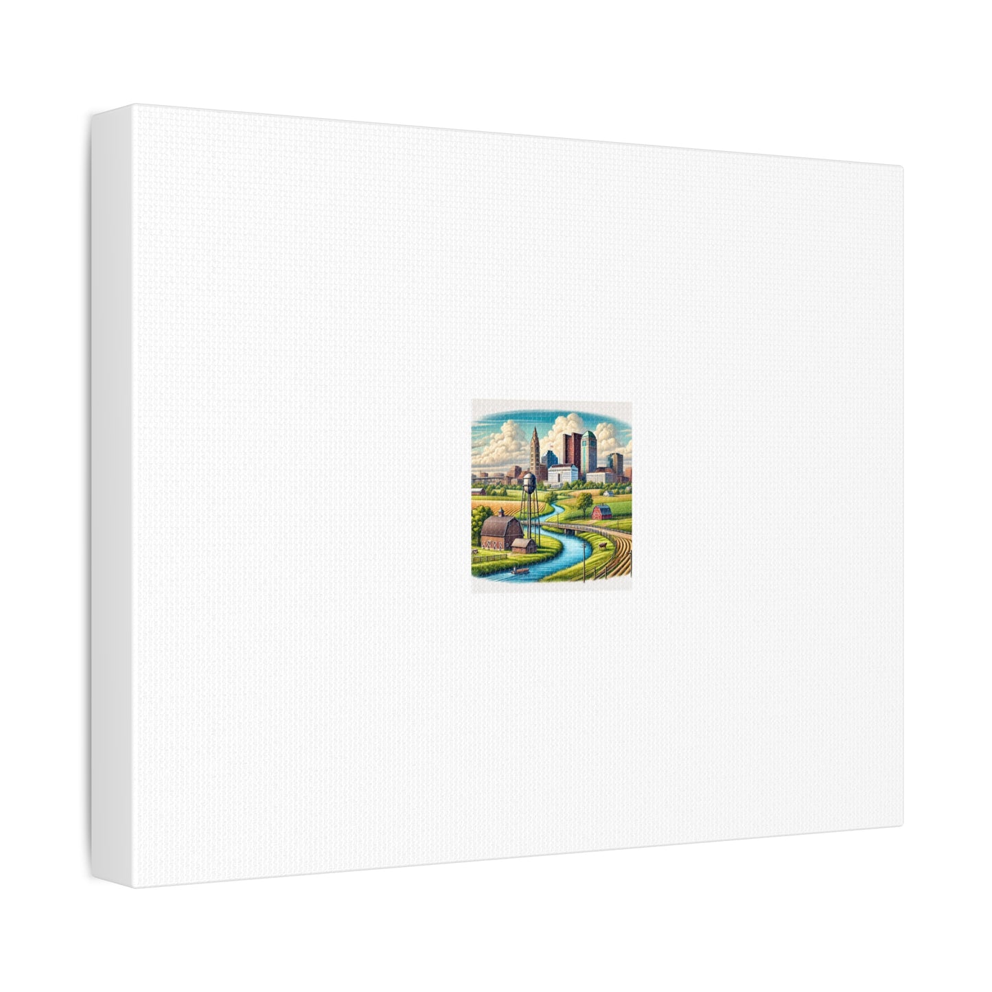 Rural River City Skyline Hometown Landscape Canvas Wall Art