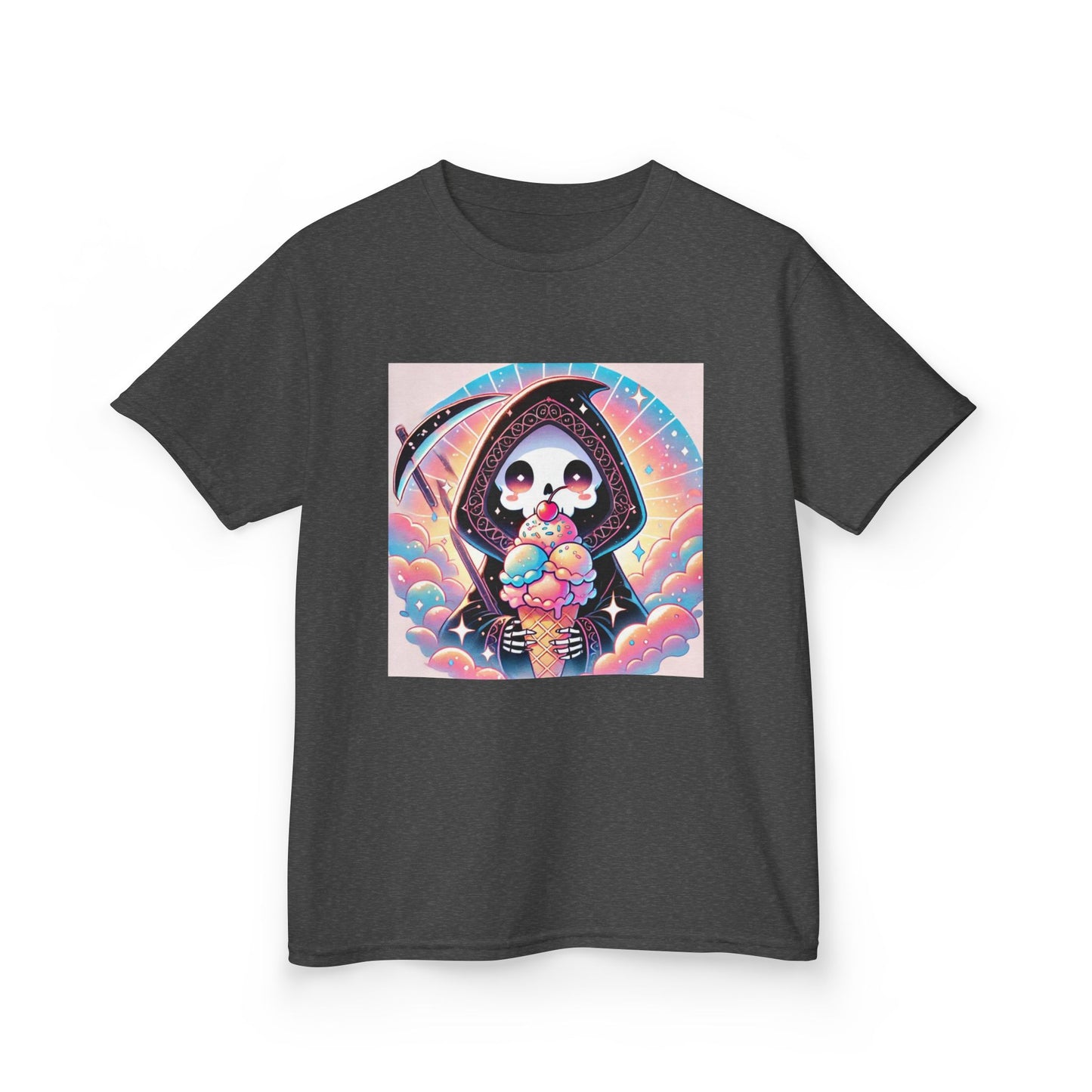 Grim Reaper Ice Cream Kawaii Anime Kids Short Sleeve Tee - Cute & Stylish Graphic T-Shirt - Fun Gift for Boys Girls!