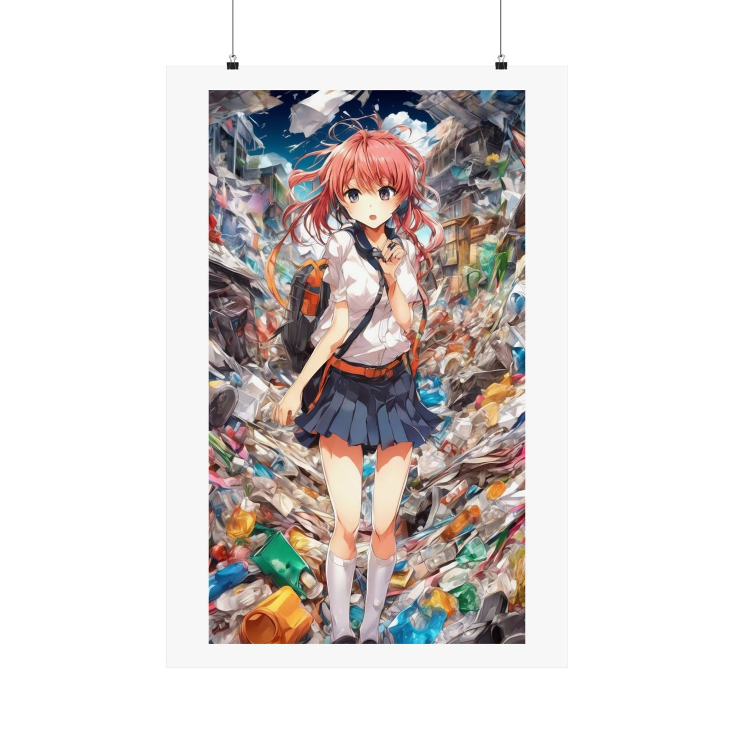 Recycling Day Anime Schoolgirl Eco Street Art Poster