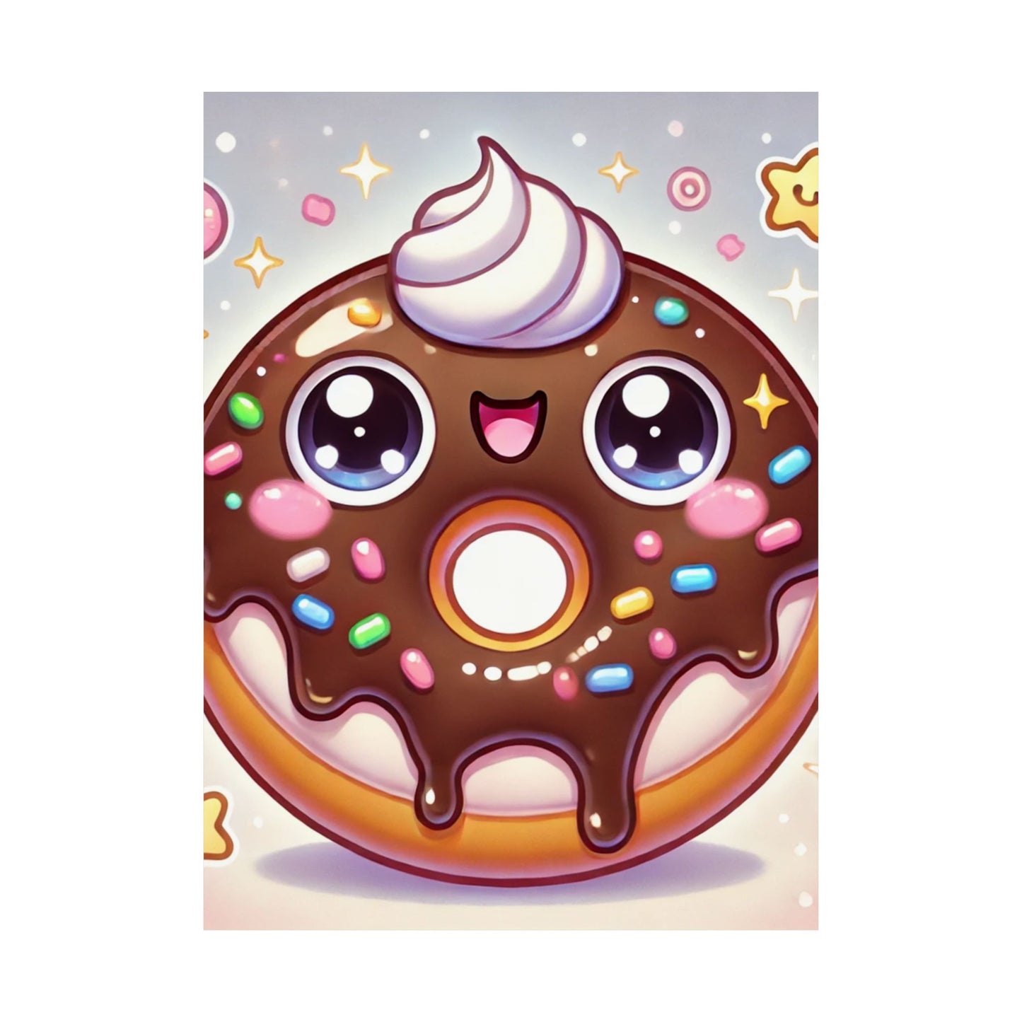 Kawaii Chocolate Donut Cute Dessert Art Poster