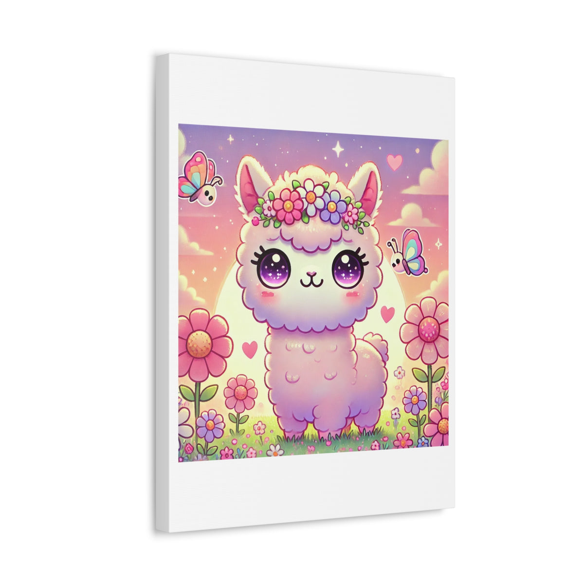 Pastel Floral Alpaca Garden Kawaii Canvas Wall Art