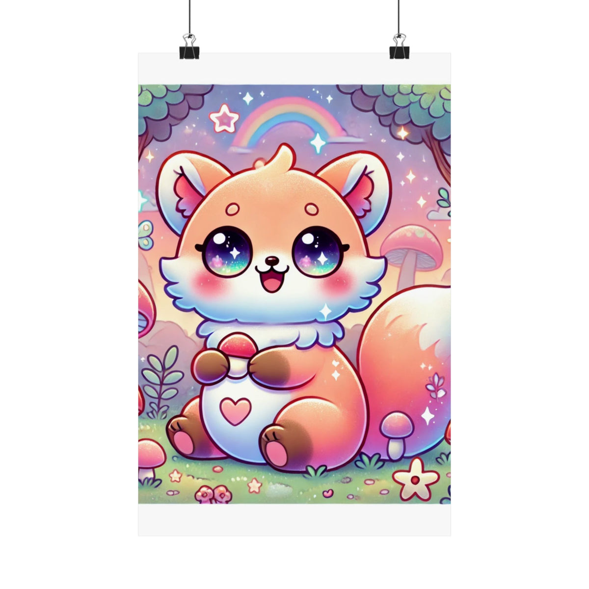 Pastel Woodland Fox Mushroom Kawaii Wall Art Poster