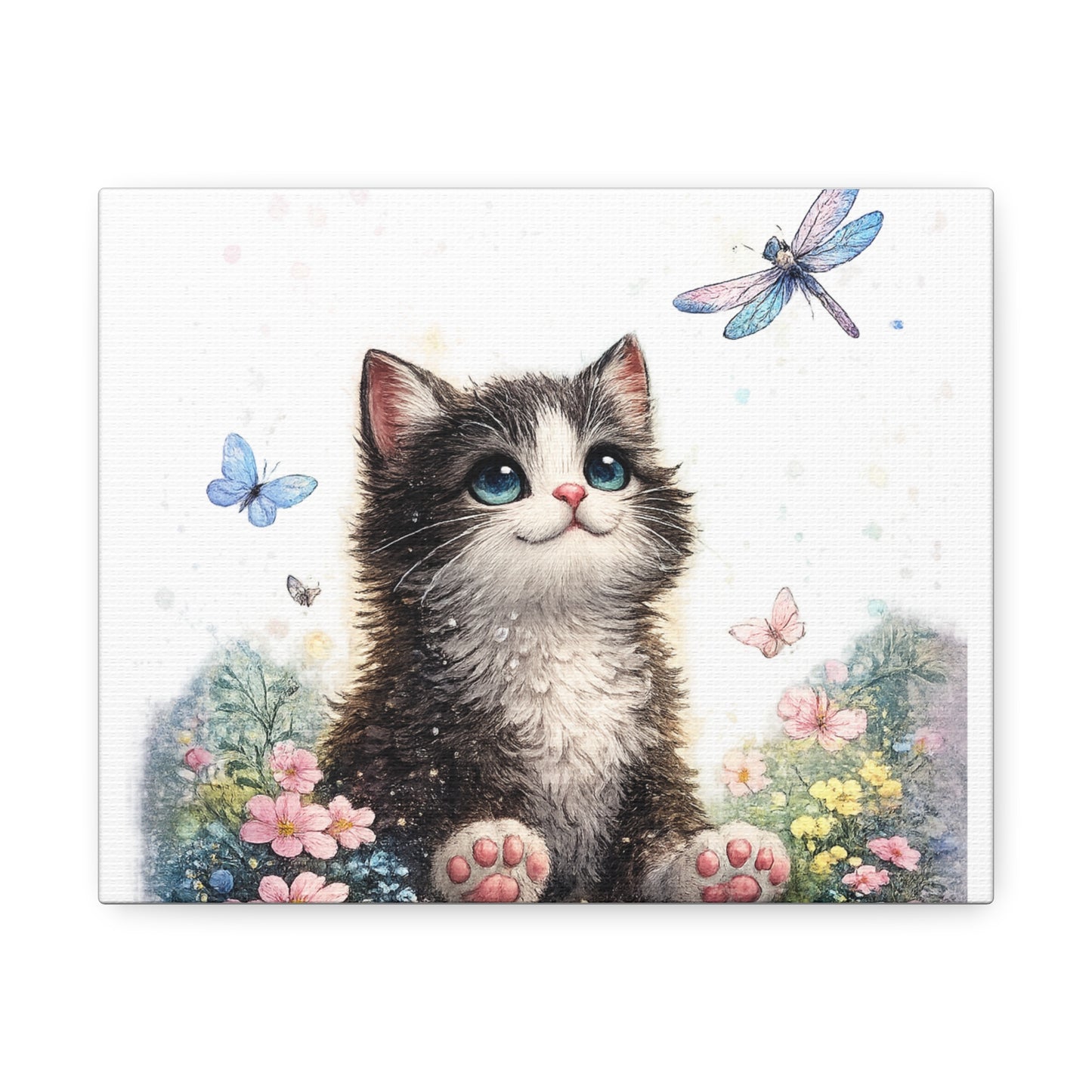 Whimsical Kitten Butterfly Garden Canvas Art