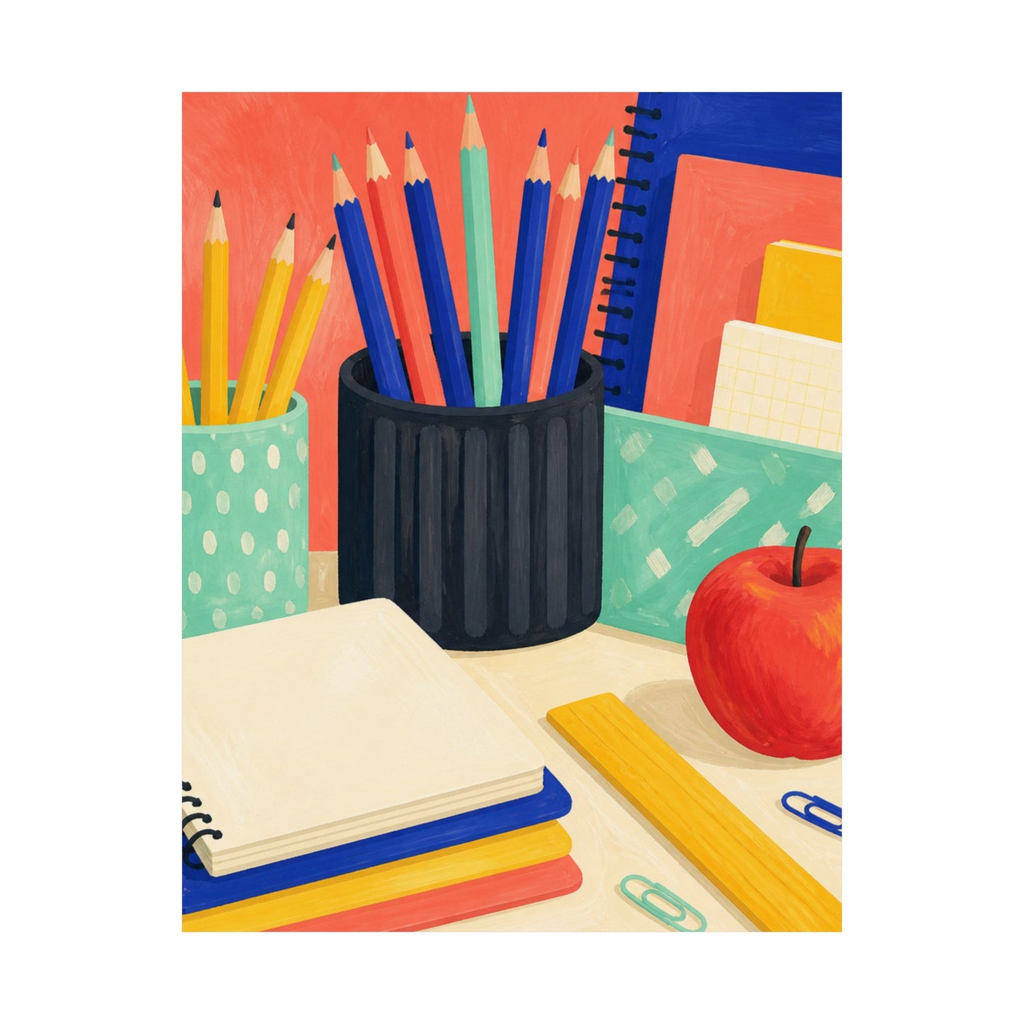 Colorful Teacher Desk Supplies Art Poster