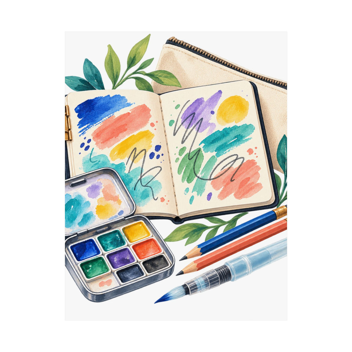 Colorful Urban Sketching Travel Kit Poster